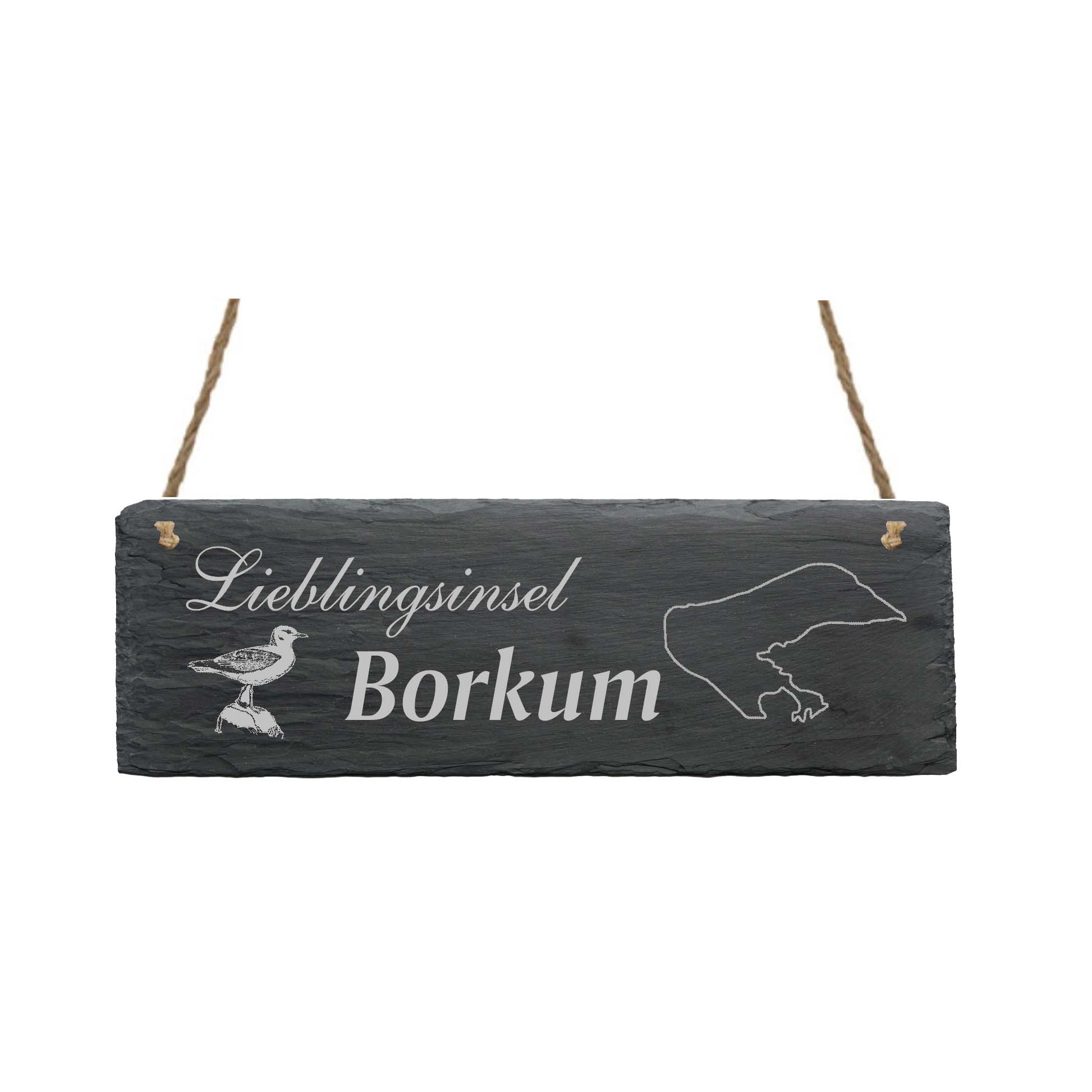 Schild « LIEBLINGSINSEL BORKUM » 22 x 8 cm - aus Schiefer