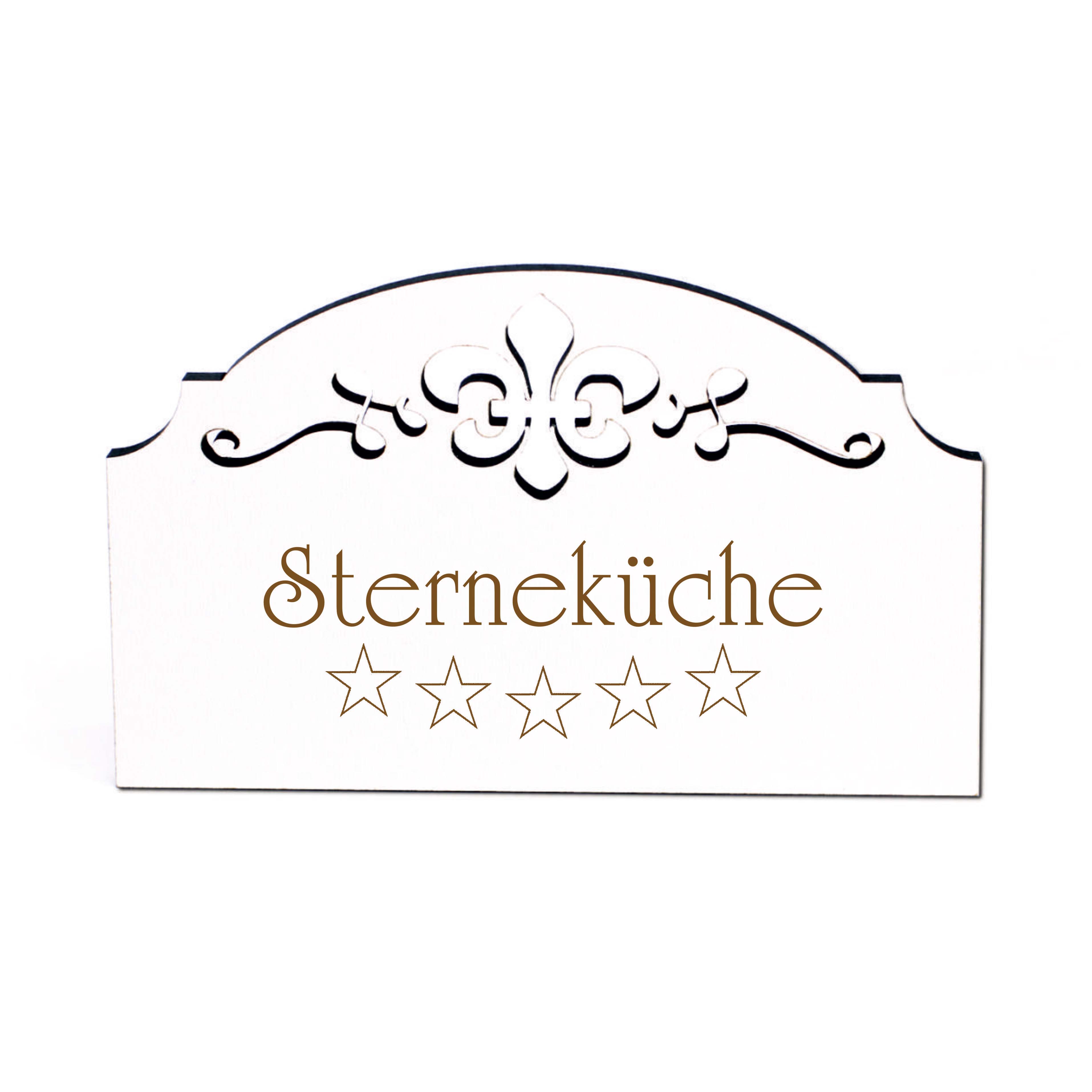 Sterneküche Türschild Schild Holz graviert Ornamente selbstklebend Gastronomie Türdeko 15,5 x 9,5 cm