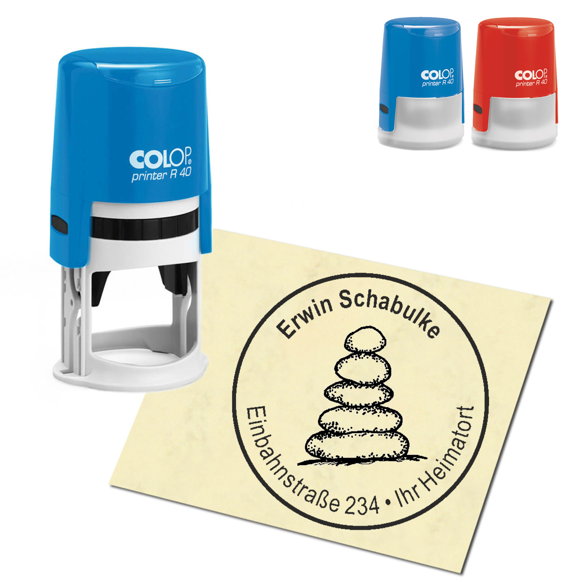 Stempel Adressstempel personalisiert - Steinmännchen - rund &empty; 40mm