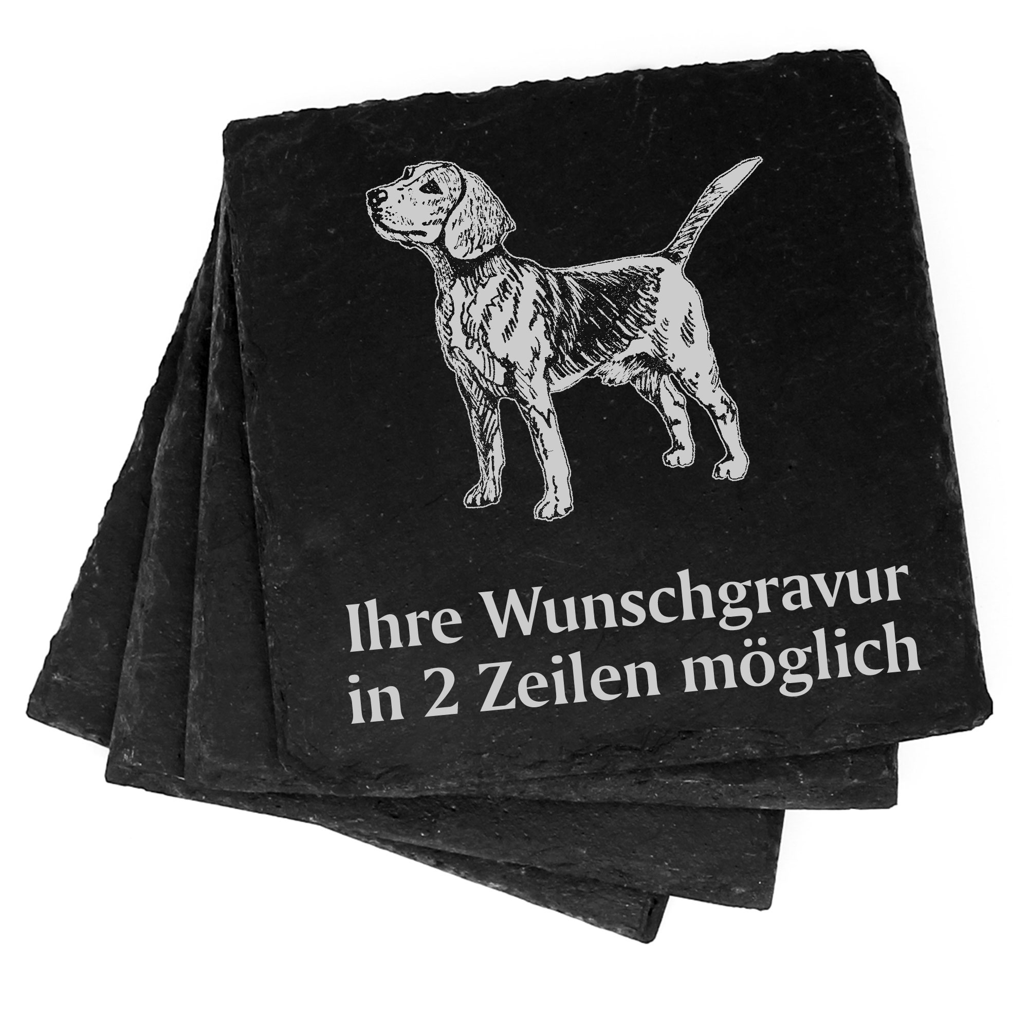 4x Beagle Deko Schiefer Untersetzer Wunschgravur Set - 11 x 11 cm