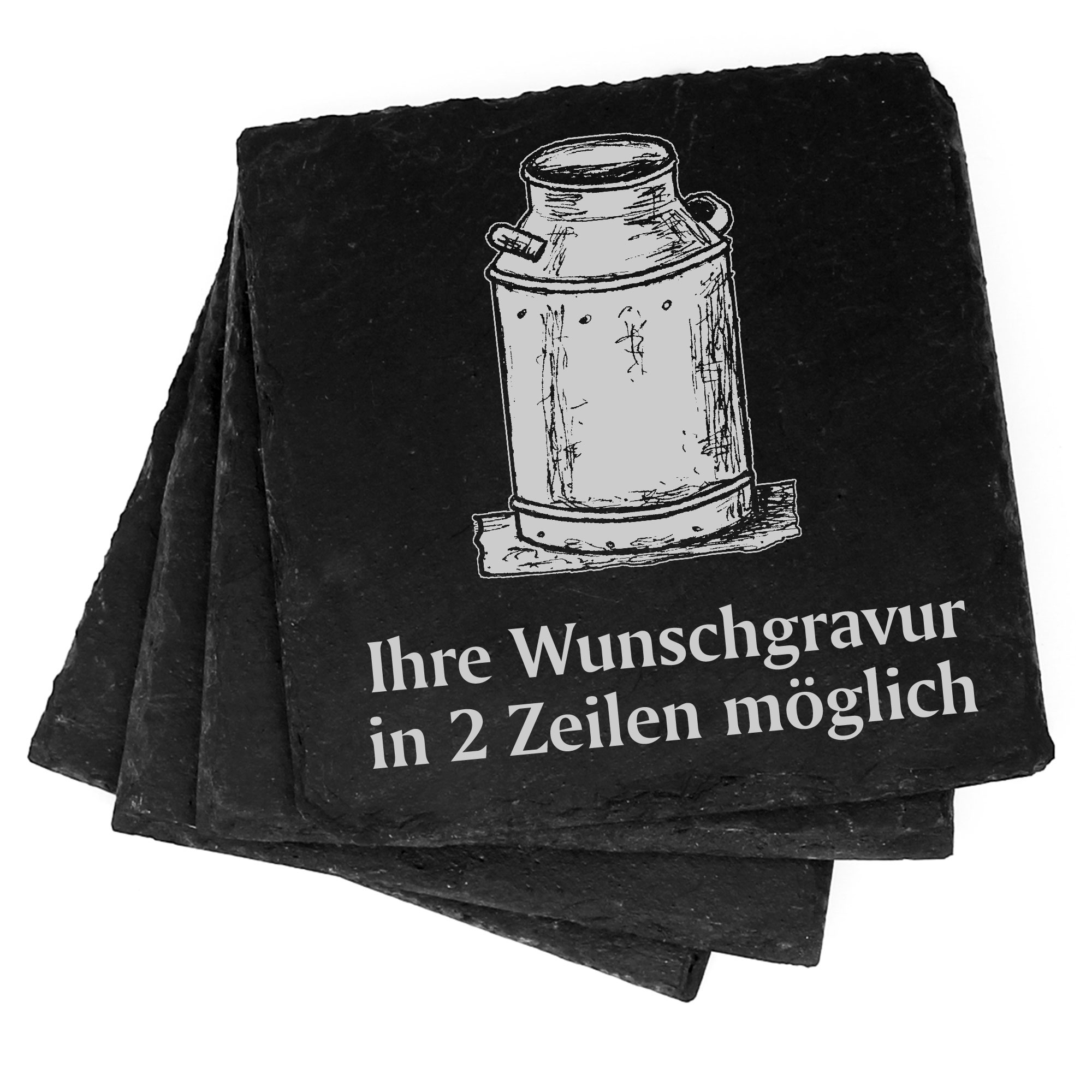 4x alte Milchkanne Deko Schiefer Untersetzer Wunschgravur Set - 11 x 11 cm