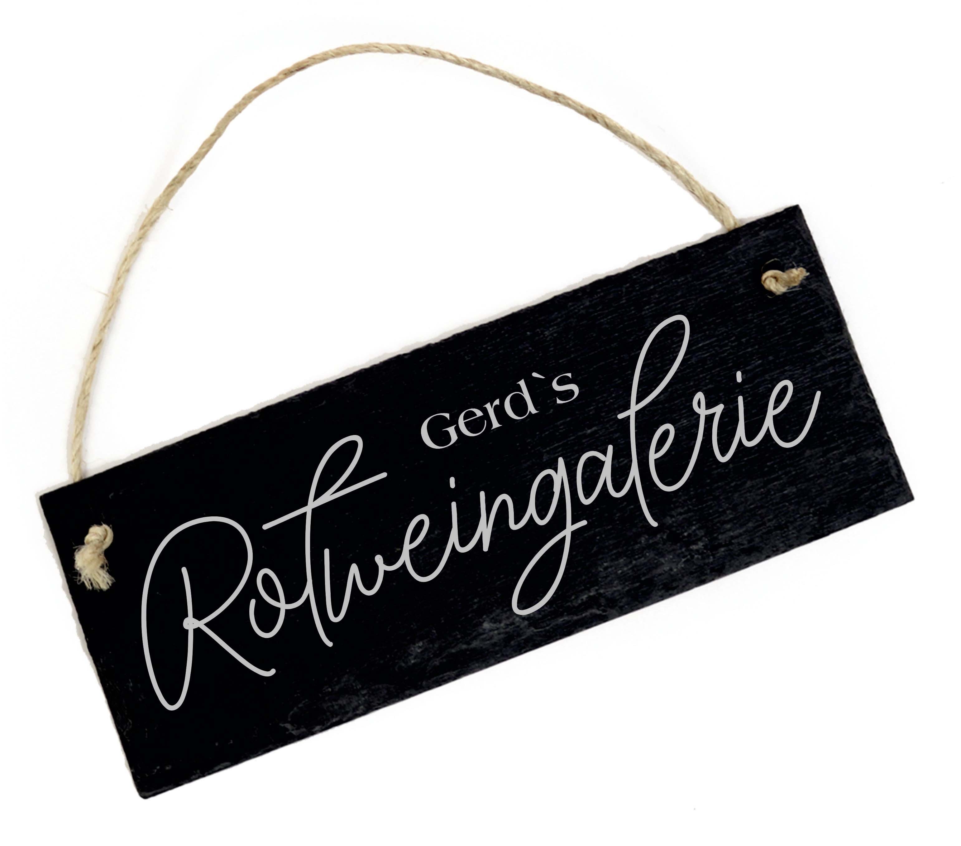 Rotweingalerie Schild mit Wunschnamen Schiefer graviert Rotwein Weinkeller Türschild 22 x 8 cm