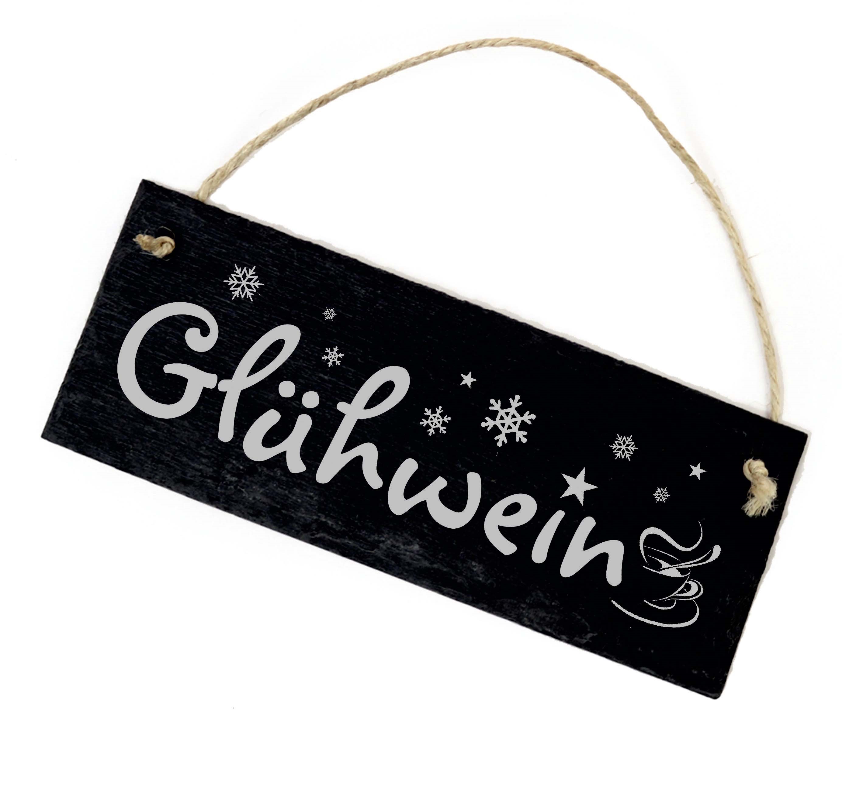 Glühwein Shabby Vintage Schiefer Dekoschild Türschild Schild Winterdeko Glühweinstand 22 x 8 cm