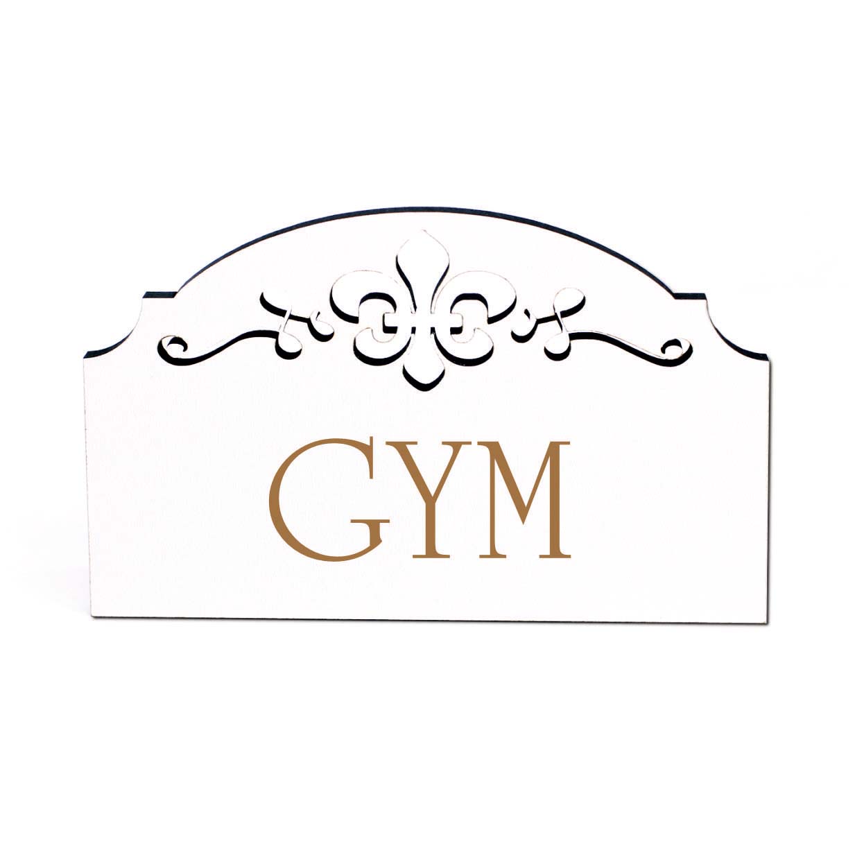 GYM Türschild Schild Holz Gravur Ornamente selbstklebend Fitnessstudio 15,5 x 9,5 cm