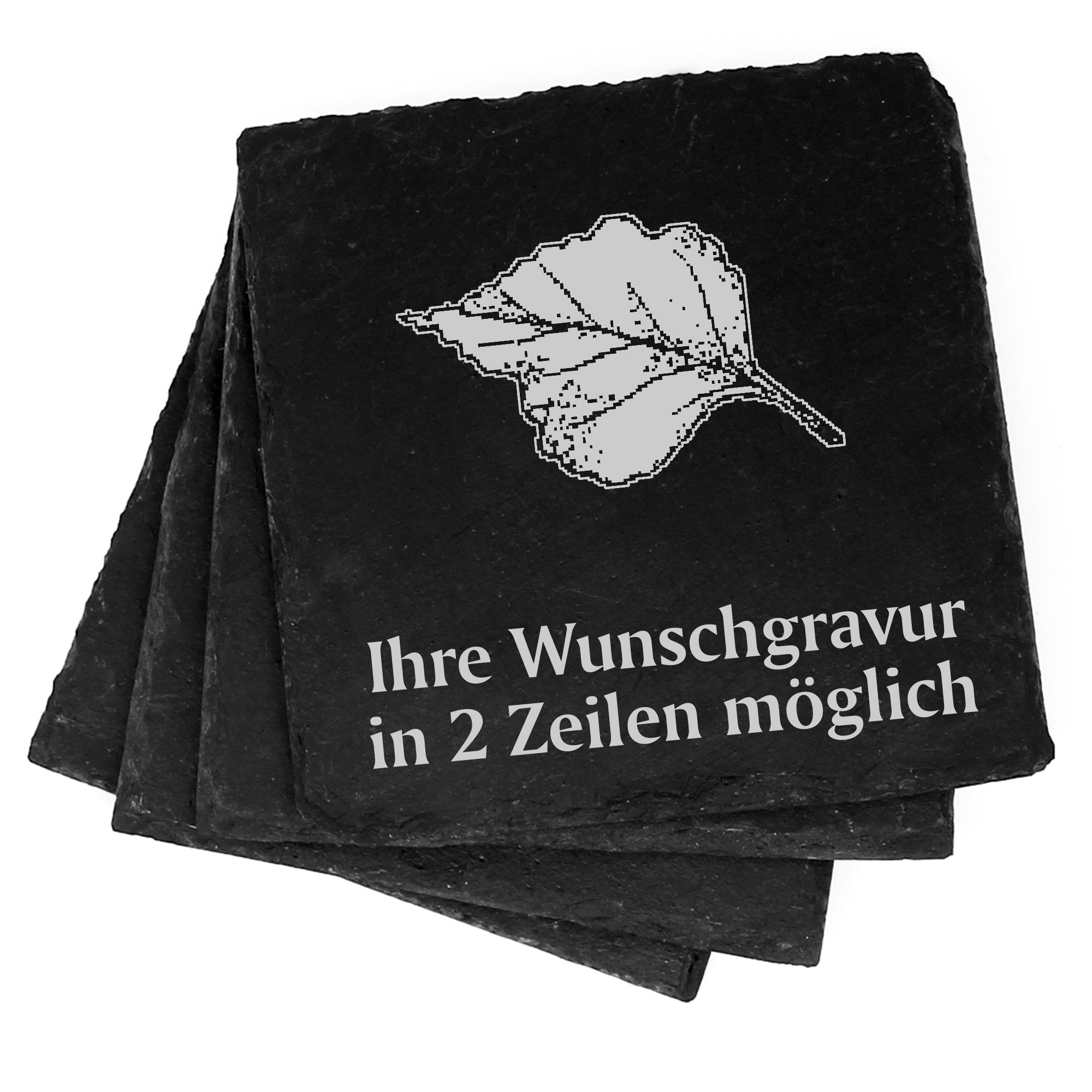 4x Blatt Deko Schiefer Untersetzer Wunschgravur Set - 11 x 11 cm