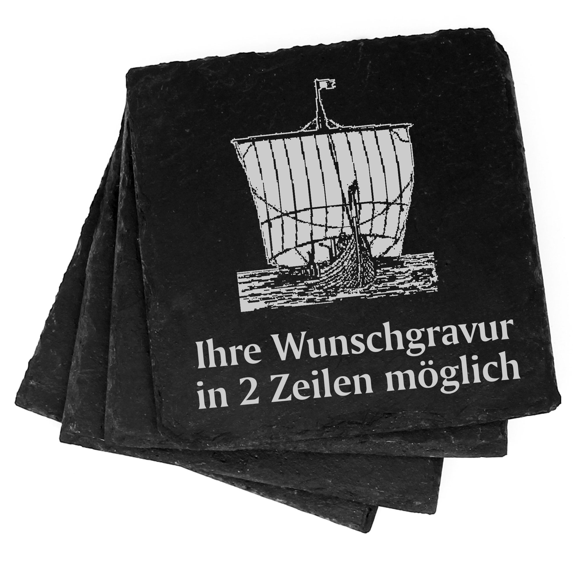 4x altes Segelschiff Deko Schiefer Untersetzer Wunschgravur Set - 11 x 11 cm