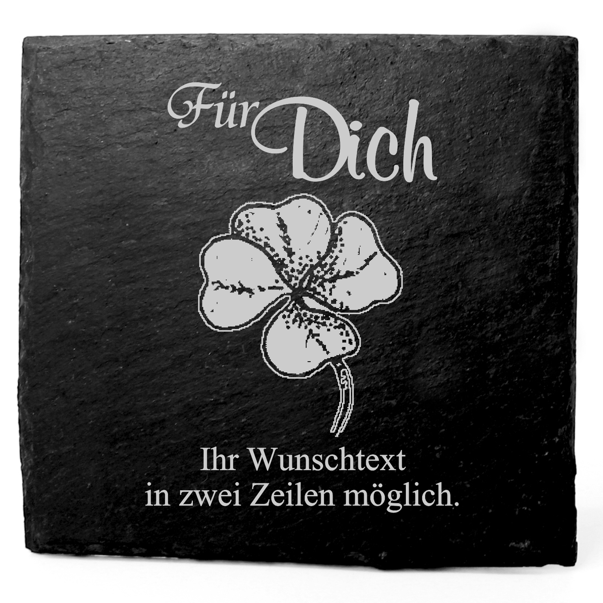 Deko Schiefer Untersetzer personalisiert Vierblättriges  Kleeblatt - Für Dich - 11x11cm