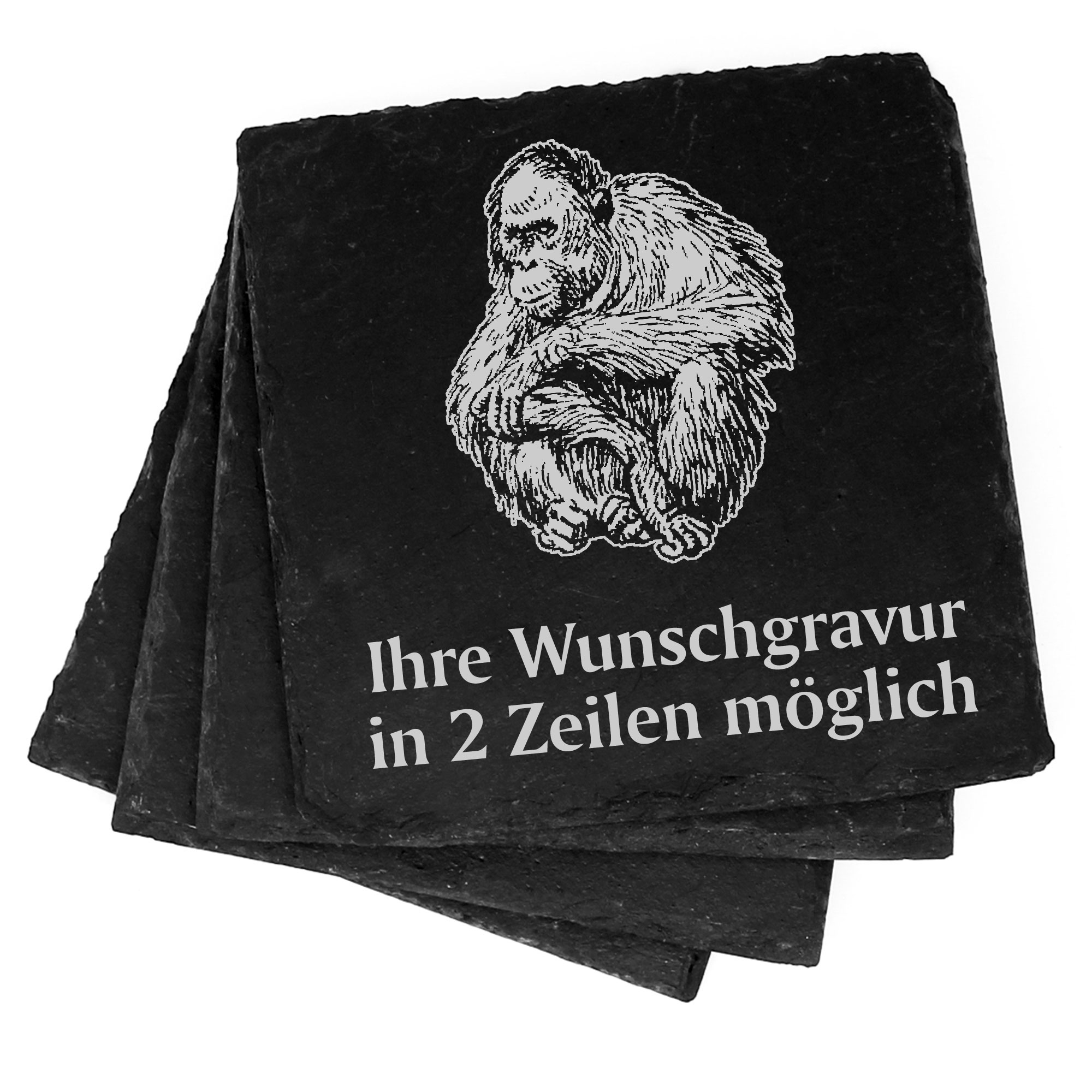 4x Affe Deko Schiefer Untersetzer Wunschgravur Set - 11 x 11 cm