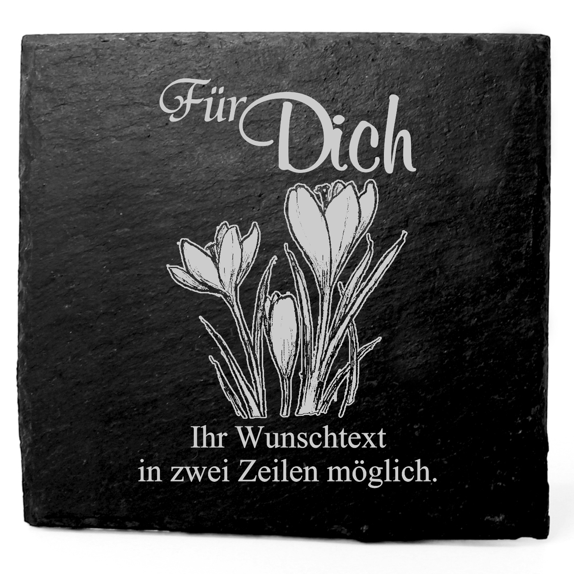 Deko Schiefer Untersetzer personalisiert zwei Krokus - Für Dich - 11x11cm