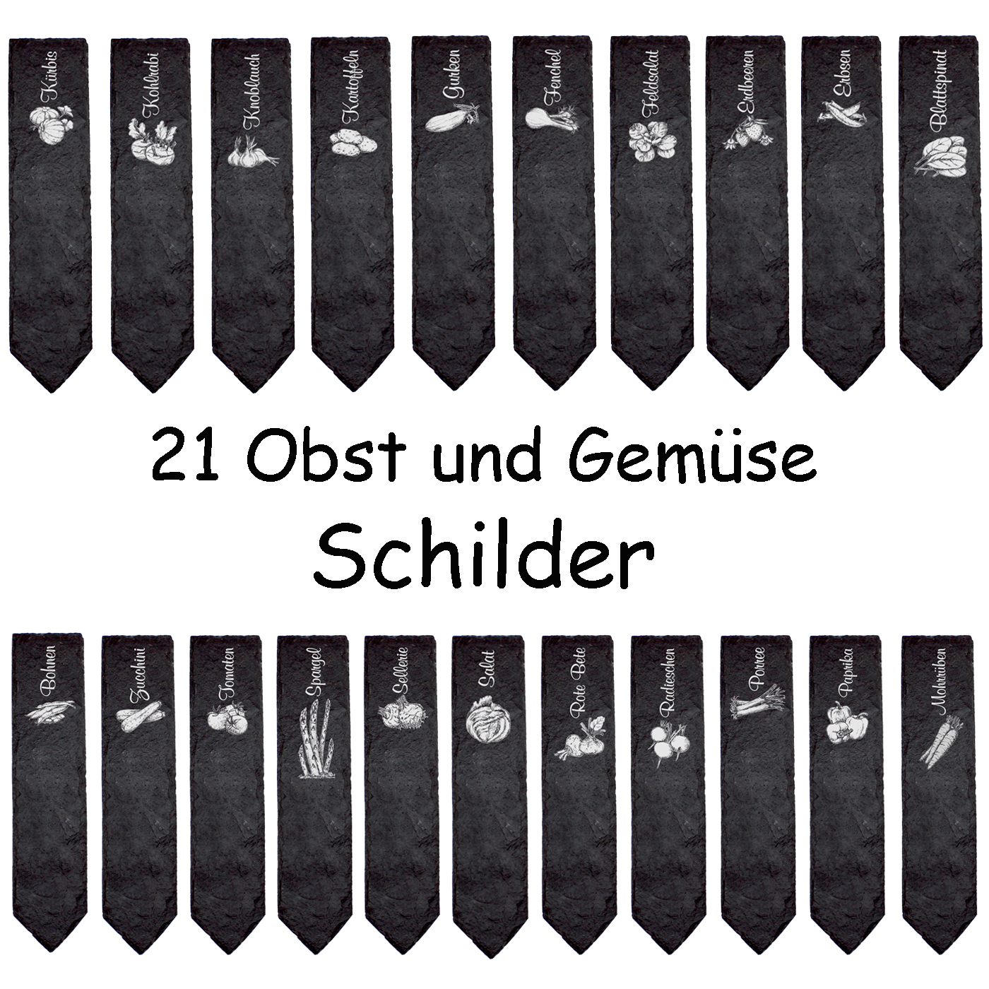 Schiefer Pflanzenschilder Pflanzstecker 21 Stück Obst und Gemüse Beetstecker 22 x 5 cm