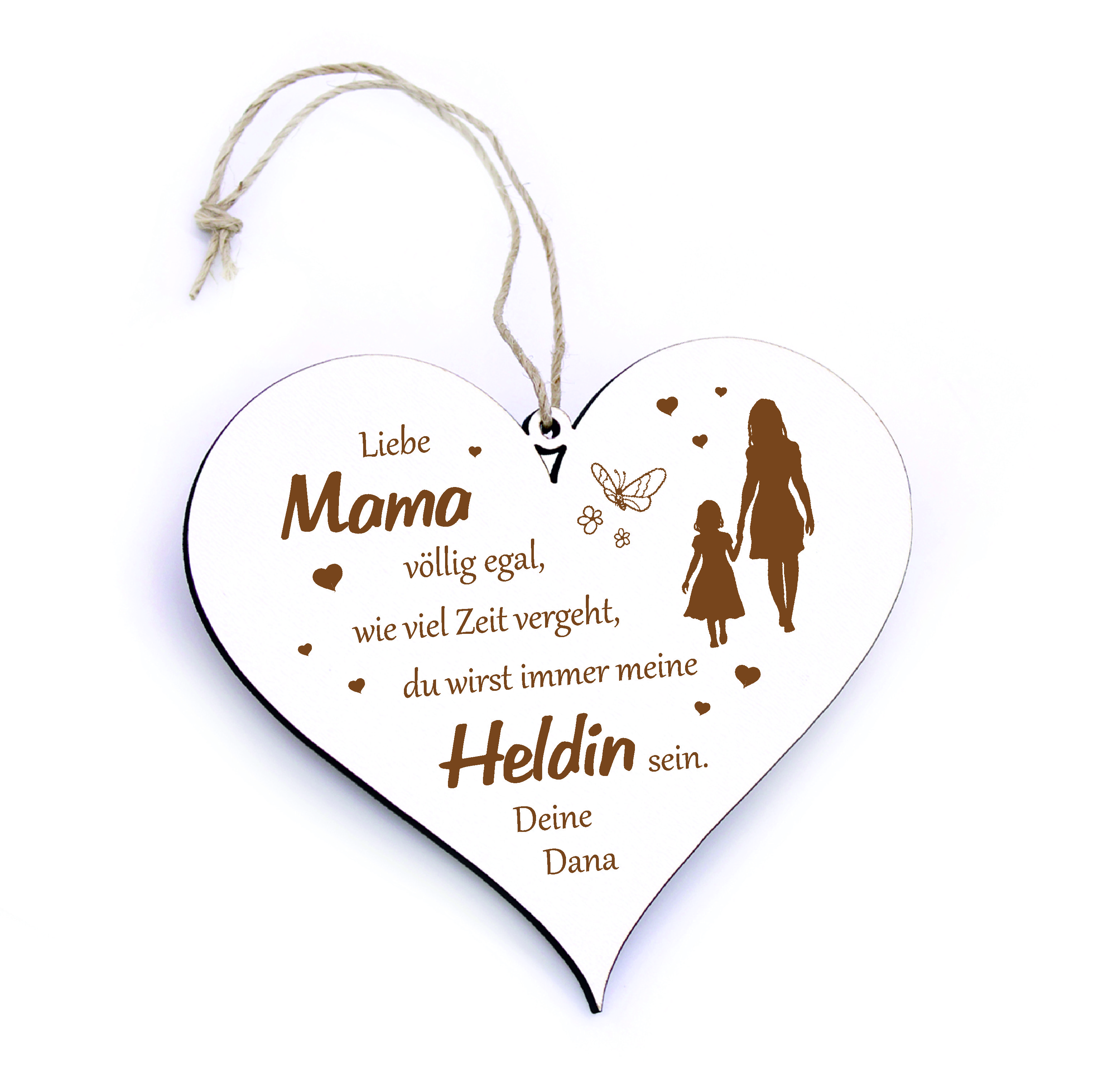 Muttertagsgeschenk Mein Heldin Mama Geschenk von Tochter personalisiert herzförmig Holzschild 13x12