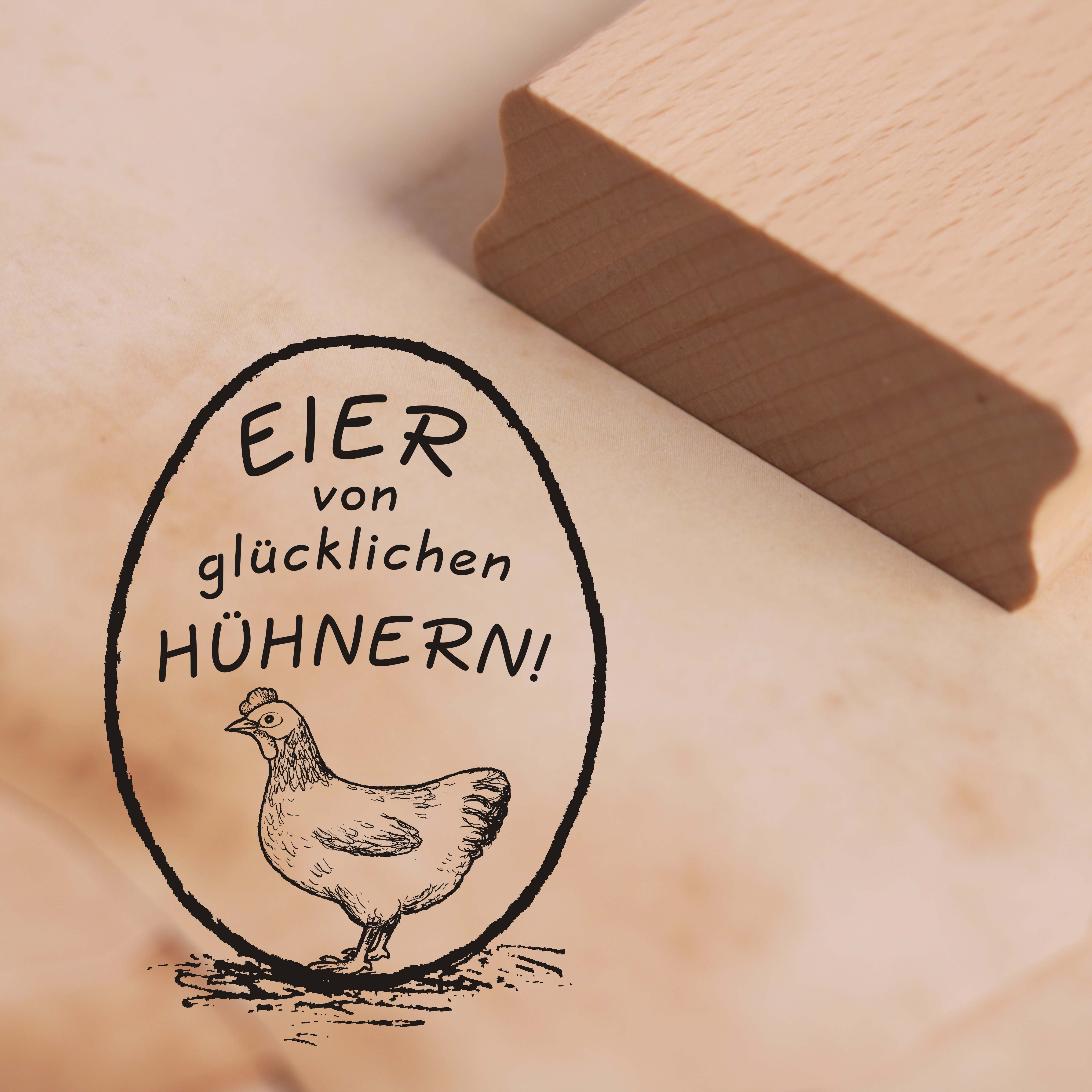 Motivstempel Eier von glücklichen Hühnern Stempel Henne 28mm x 38mm