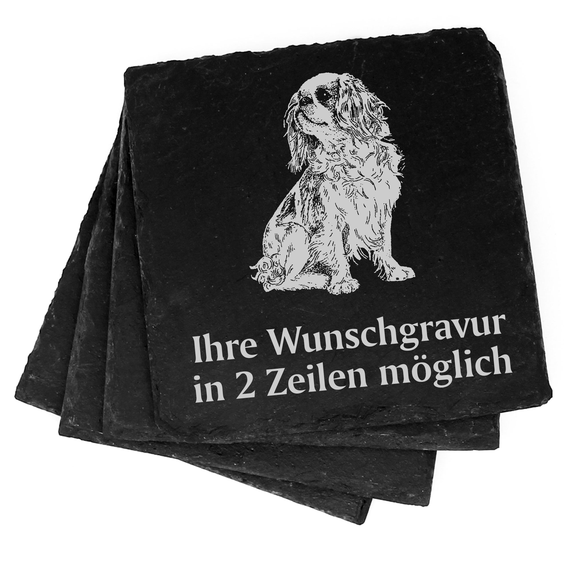 4x English Toy Spaniel Deko Schiefer Untersetzer Wunschgravur Set - 11 x 11 cm