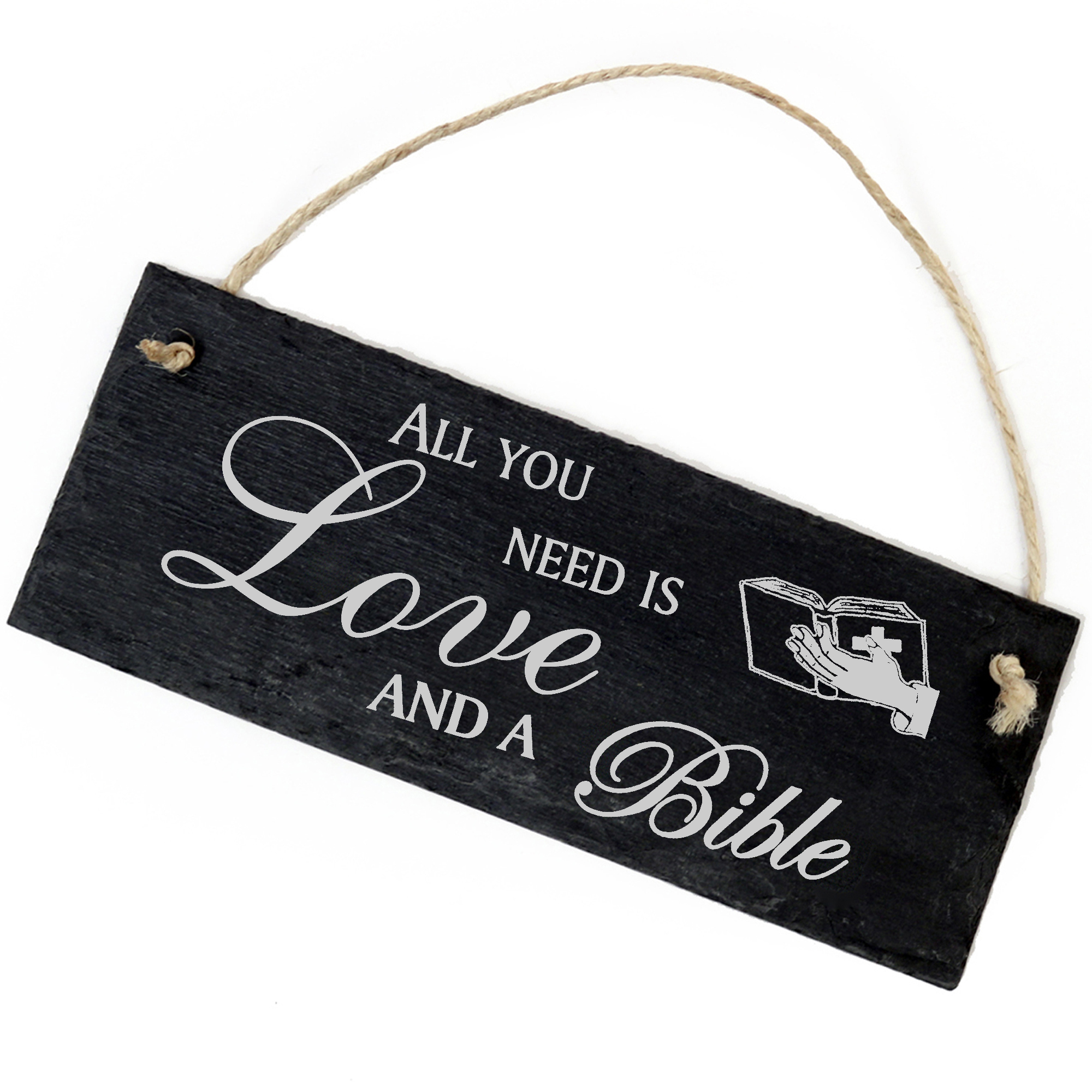 Schiefertafel Deko Bibel Schild 22 x 8 cm - All you need is Love and a Bible