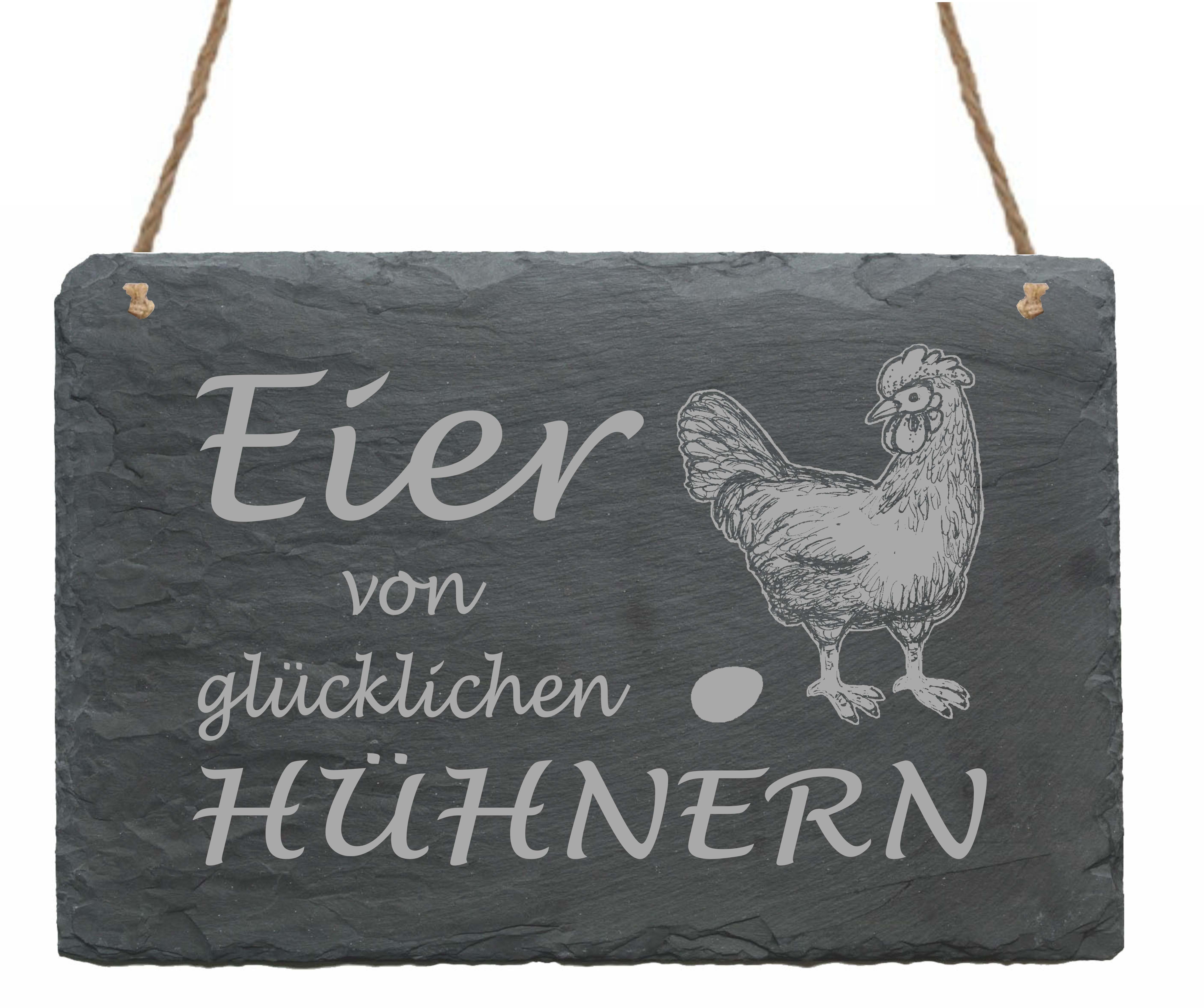 Schiefertafel graviert - Eier von glücklichen Hühnern - Schild Huhn Ei Hühner Dekoschild 22x16cm