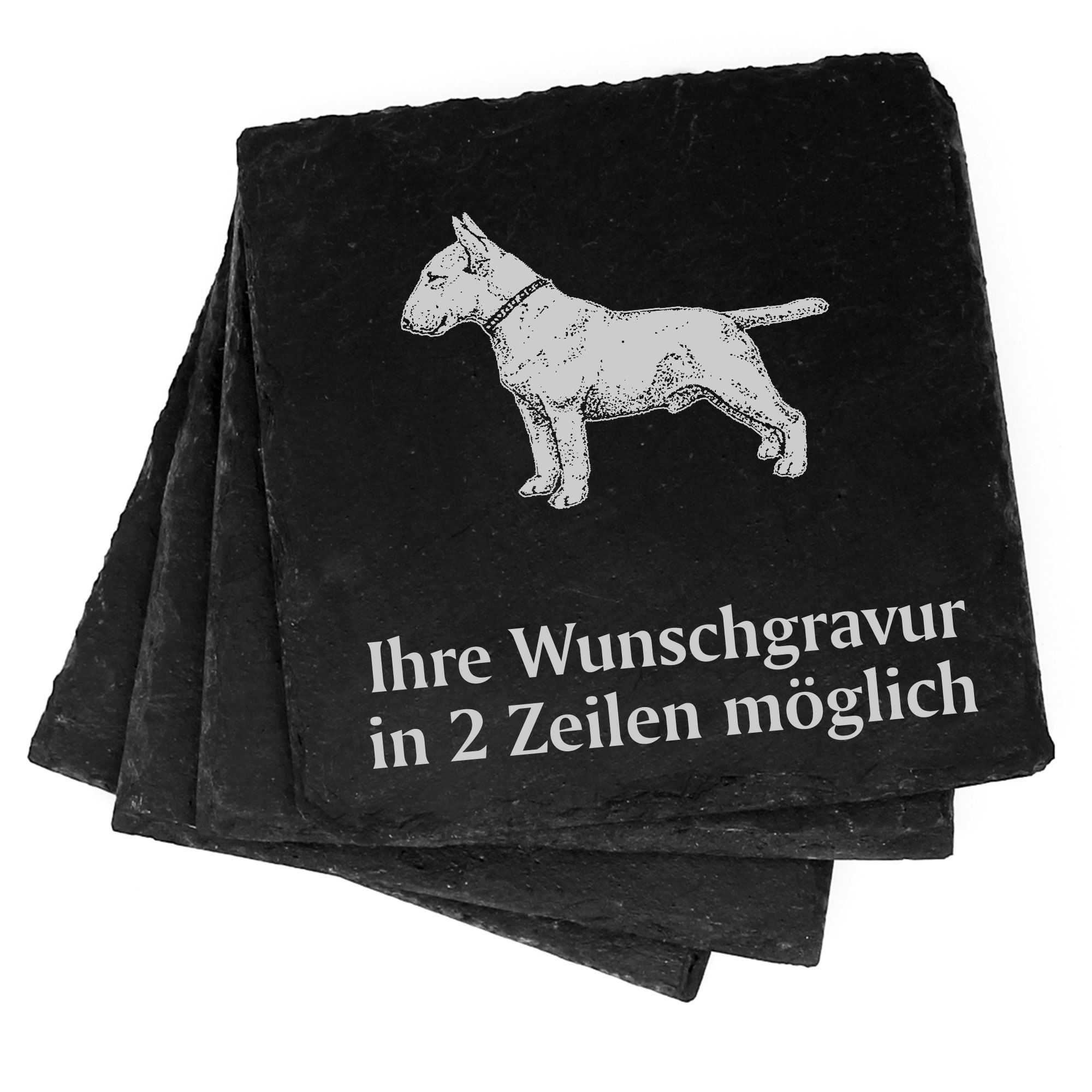 4x Bullterrier Deko Schiefer Untersetzer Wunschgravur Set - 11 x 11 cm