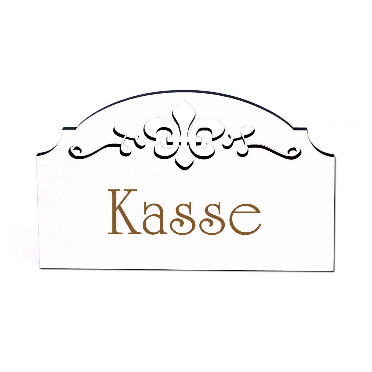 Kasse Schild Holz Türschild graviert Ornamente selbstklebend Kassenschild Deko 15,5 x 9,5 cm