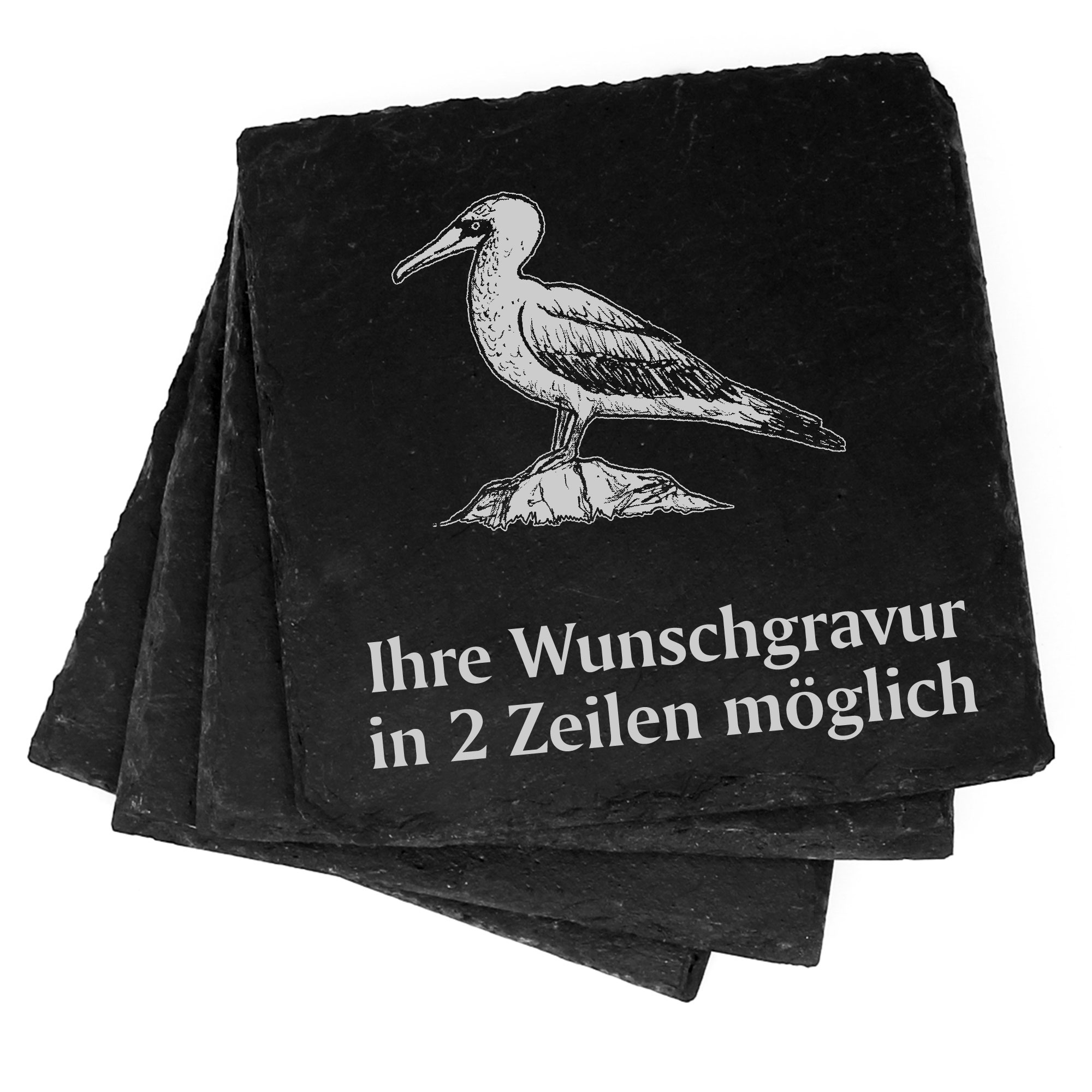 4x Albatros Deko Schiefer Untersetzer Wunschgravur Set - 11 x 11 cm