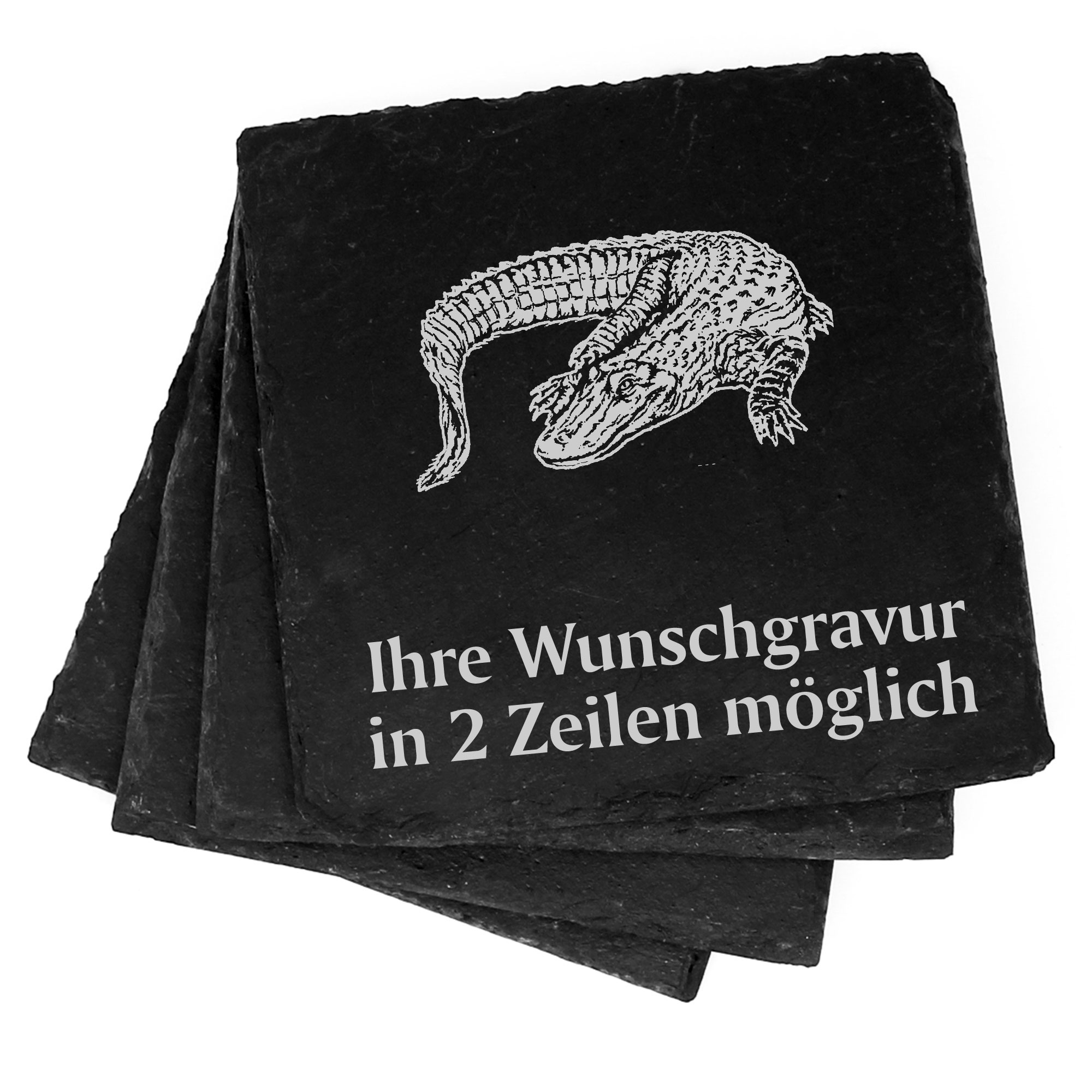 4x Aligator Krokodil Deko Schiefer Untersetzer Wunschgravur Set - 11 x 11 cm