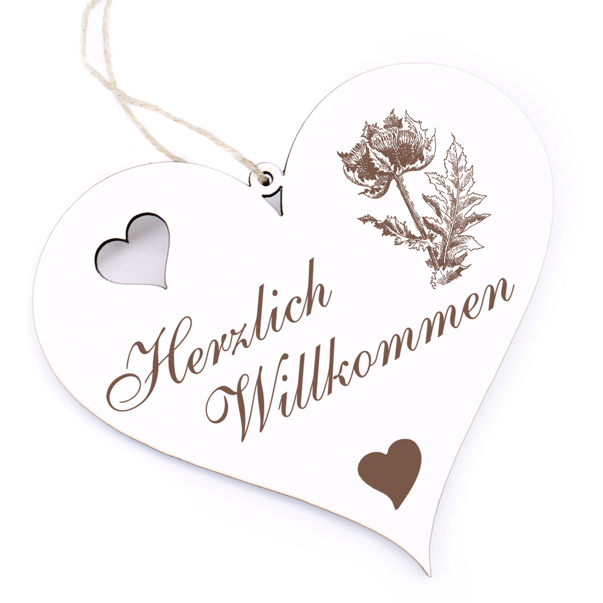 Herzlich Willkommen Schild - Distel - Deko Herz Holz