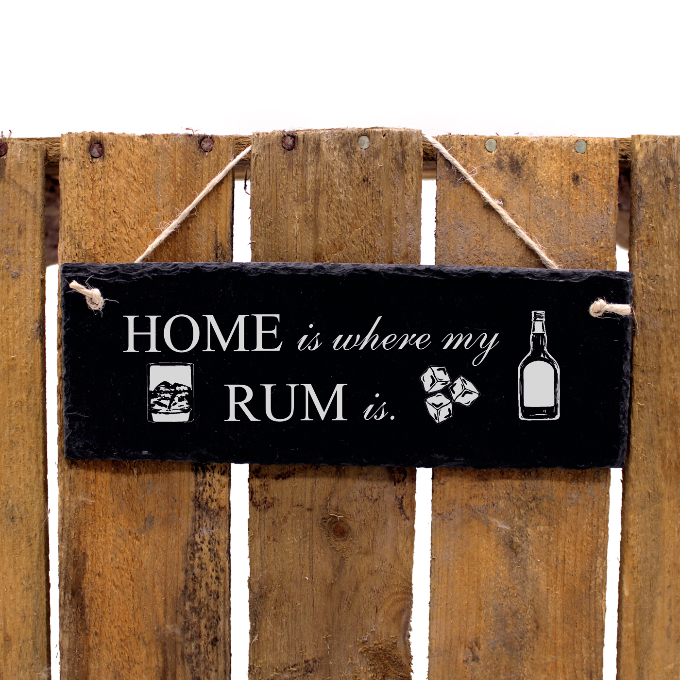 Schiefertafel Home is where my RUM is - Türschild 22 x 8 cm