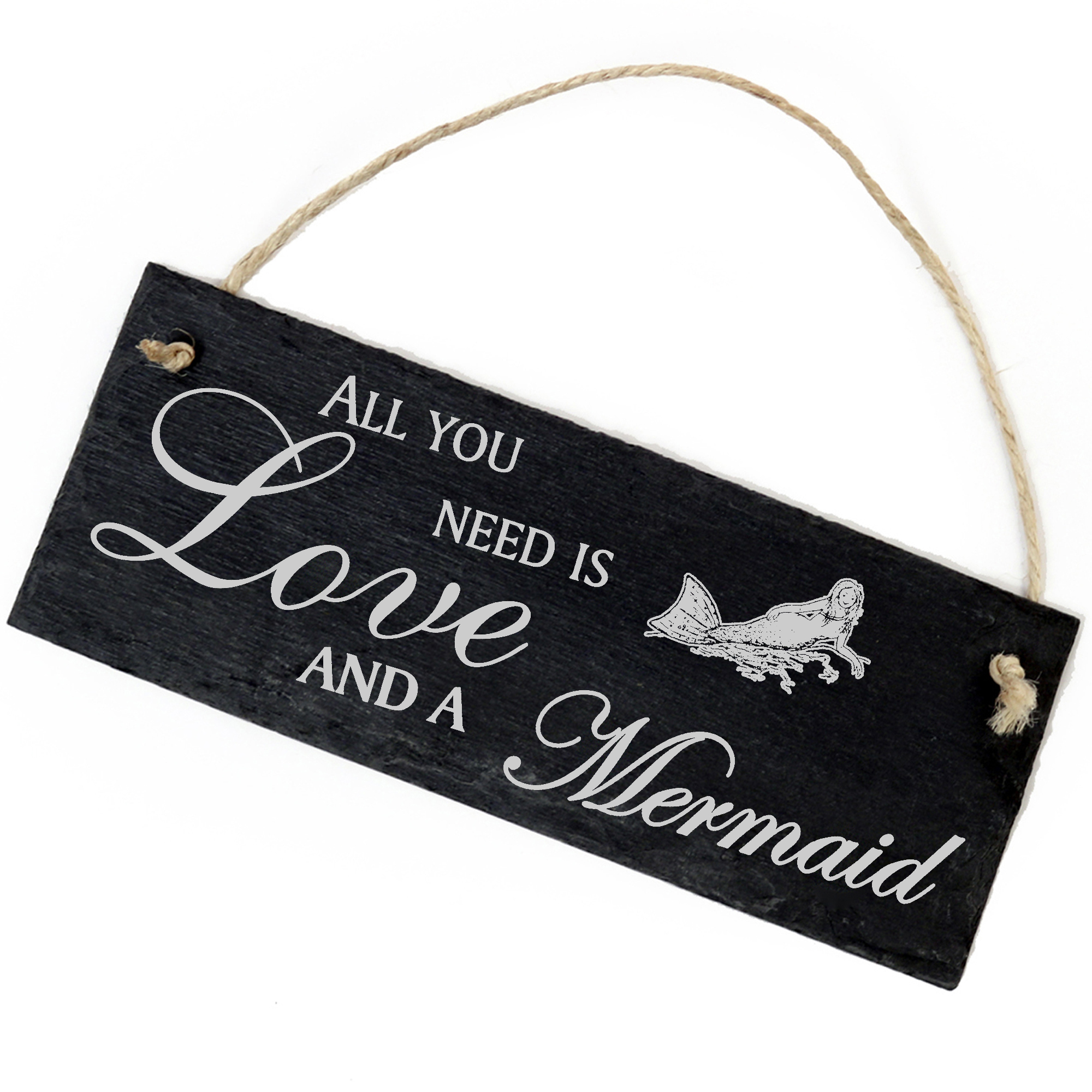 Schiefertafel Deko liegende Meerjungfrau Schild 22 x 8 cm - All you need is Love and a Mermaid