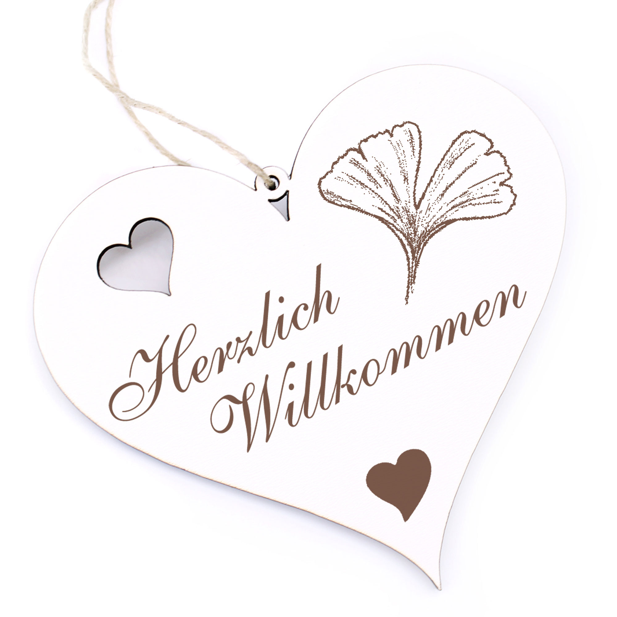 Herzlich Willkommen Schild - Ginkgo - Deko Herz Holz