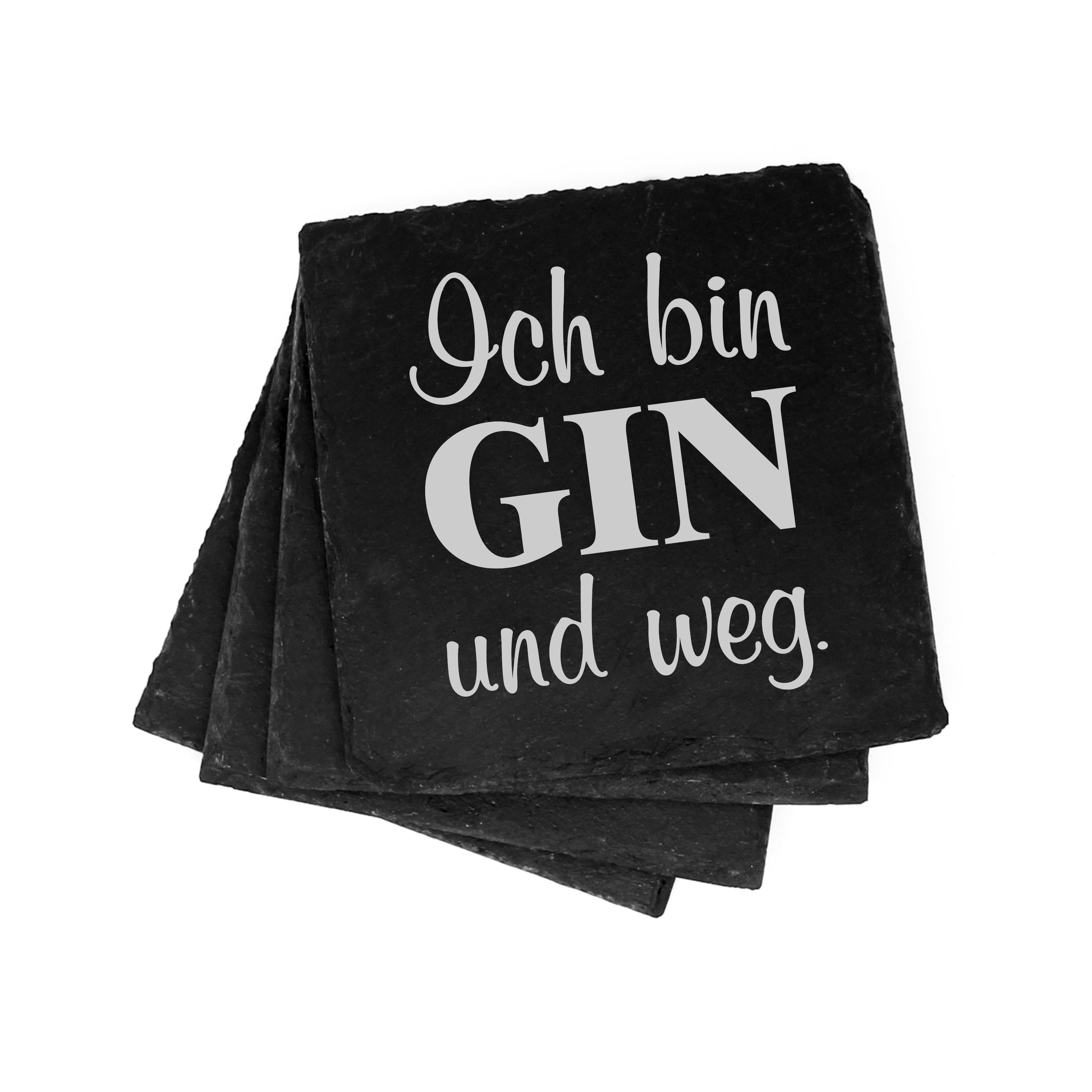 Schiefer Untersetzer Ich bin Gin und weg • Set 4 Stück • 11 x 11 cm