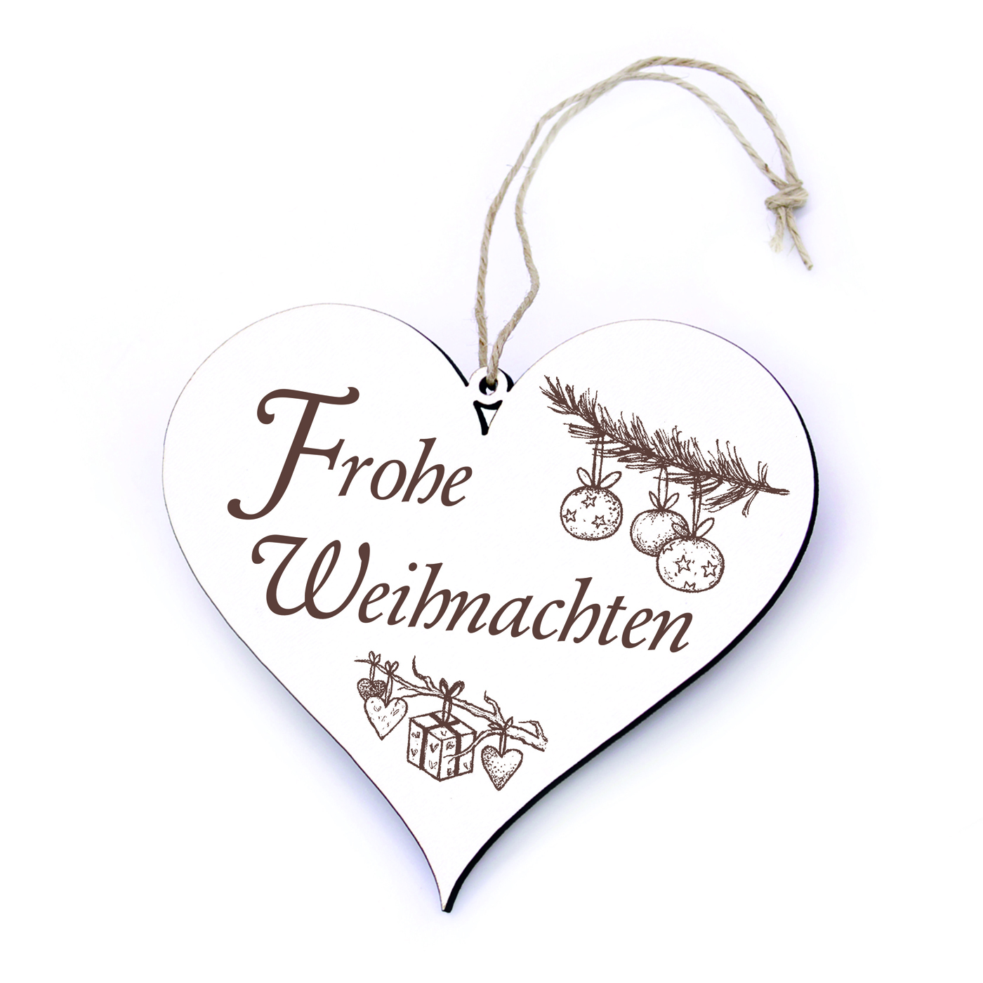 Schild Herz Holz mit Gravur - Frohe Weihnachten - Weihnachtsdeko Türschild Deko 13 x 12 cm