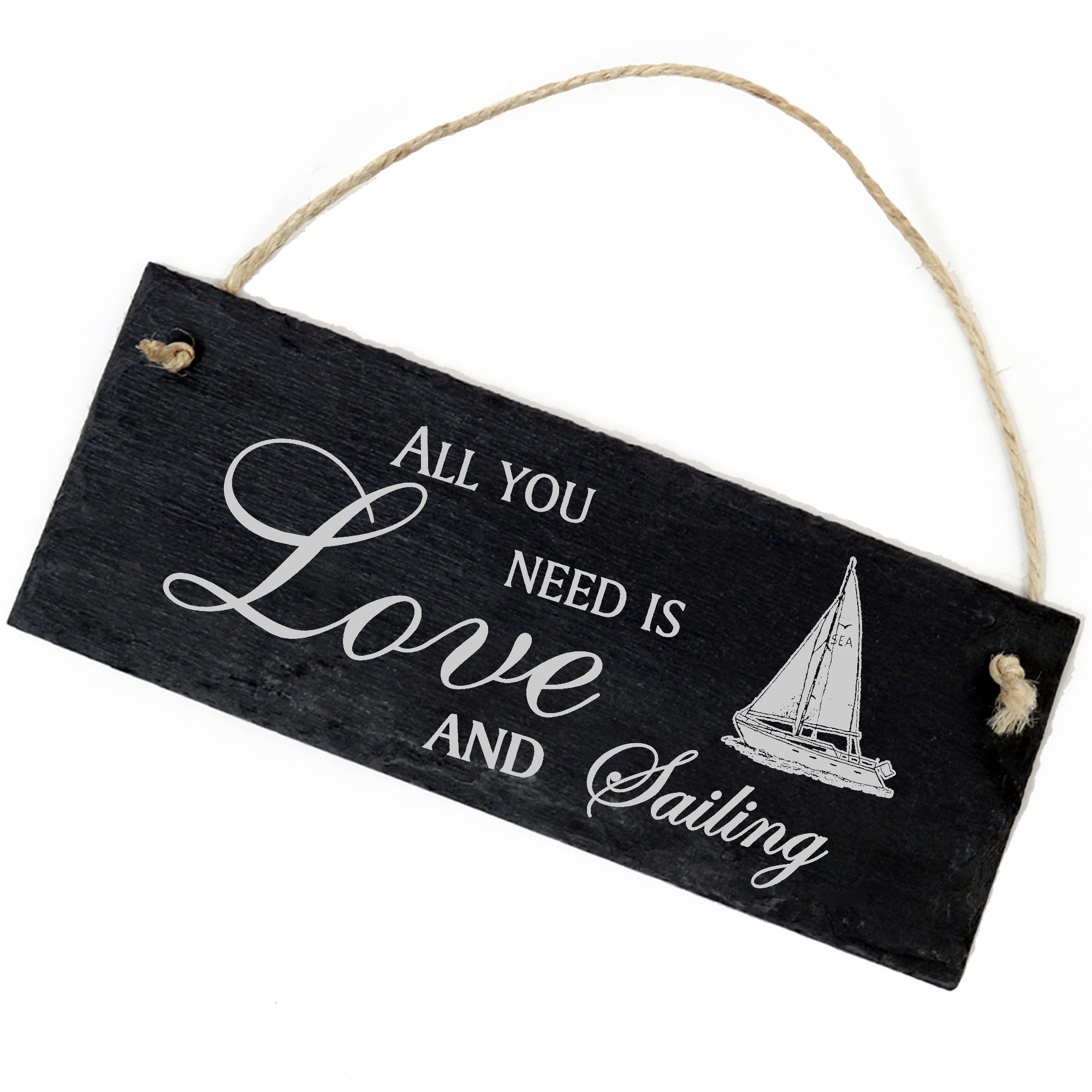 Schiefertafel Deko Segelboot Schild 22 x 8 cm - All you need is Love and Sailing