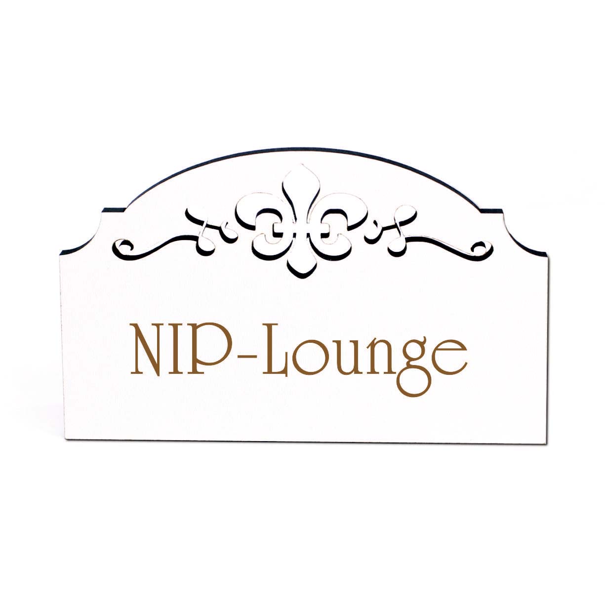 NIP Lounge Schild Holz graviert Ornamente selbstklebend Non Important Person Dekoschild 15,5 x 9,5