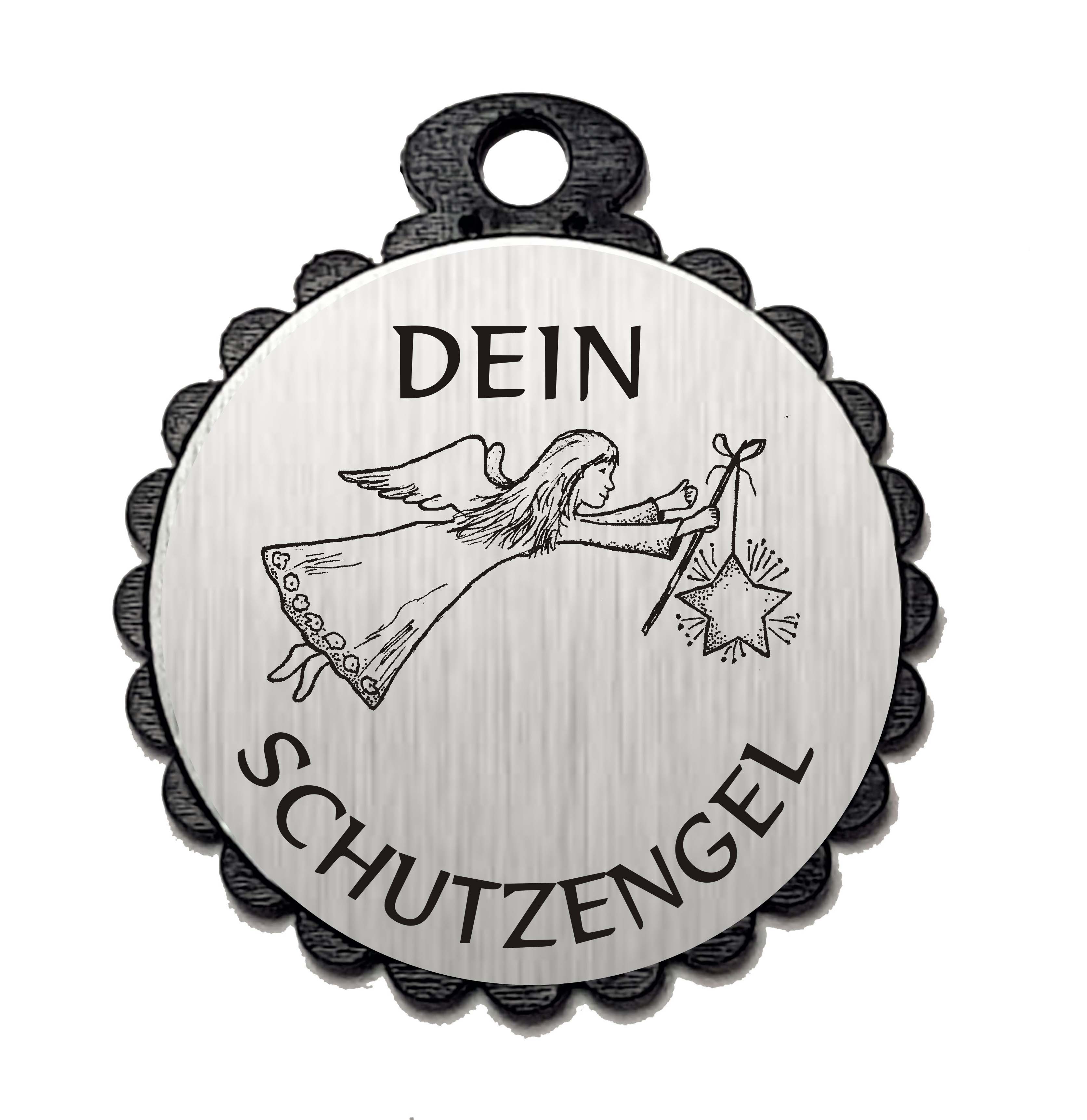 Runder Anhänger « DEIN SCHUTZENGEL 01 » mit Motiv ENGEL - Aluminium Look - silber