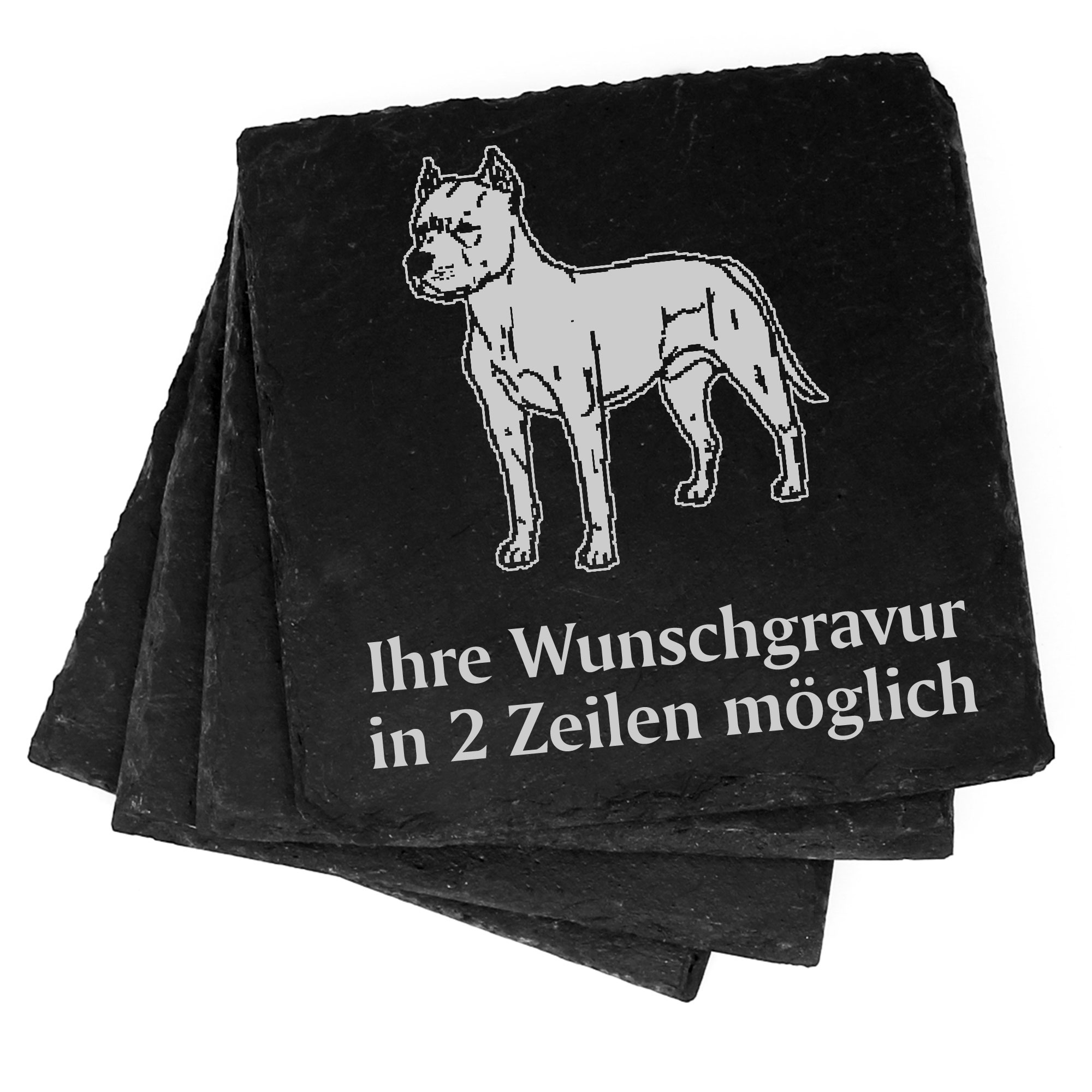 4x American Staffordshire Terrier Deko Schiefer Untersetzer Wunschgravur Set - 11 x 11 cm