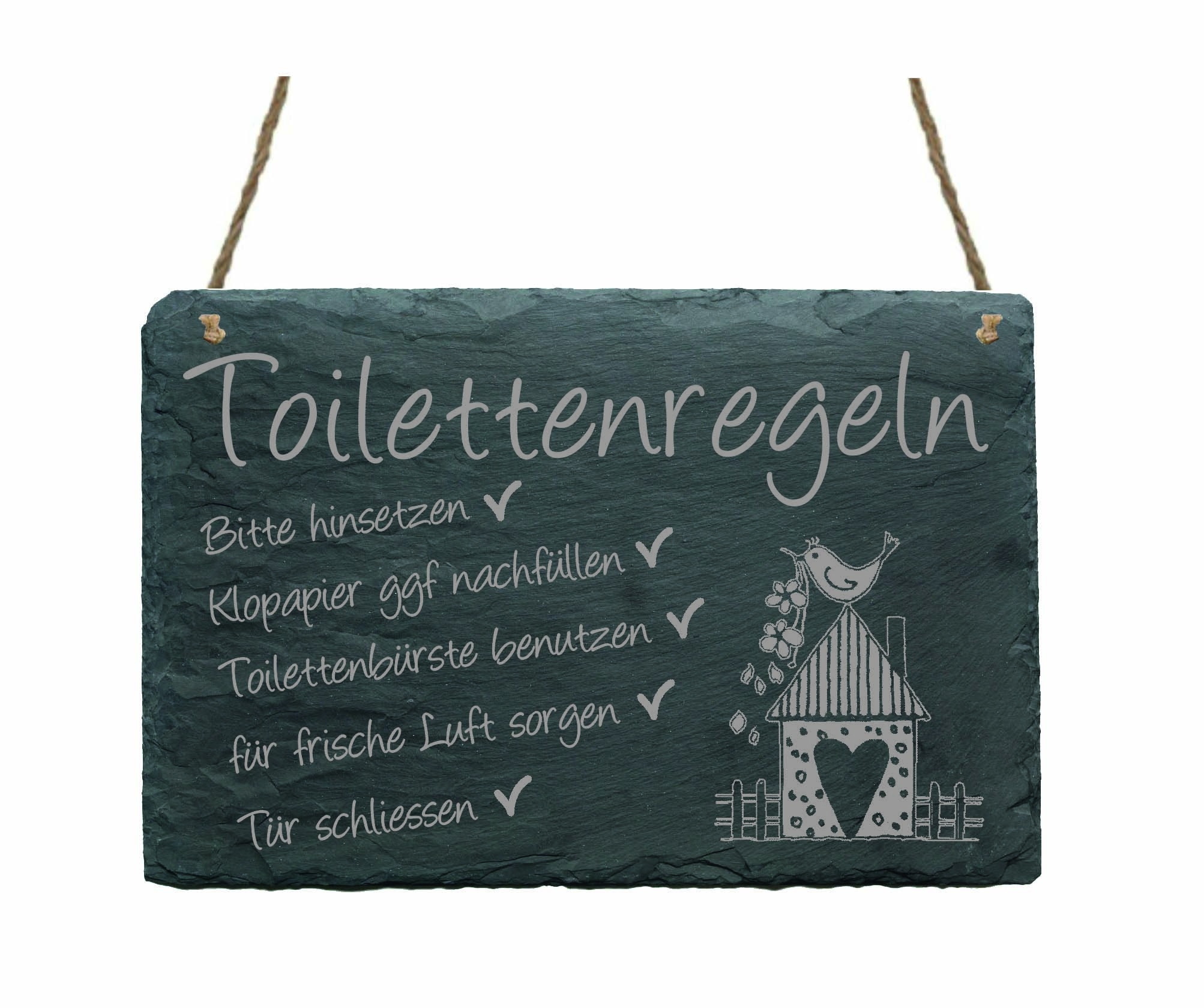 Schild Toilettenregeln • witziges Türschild Herz Vogel Haus • 22 x 16 cm