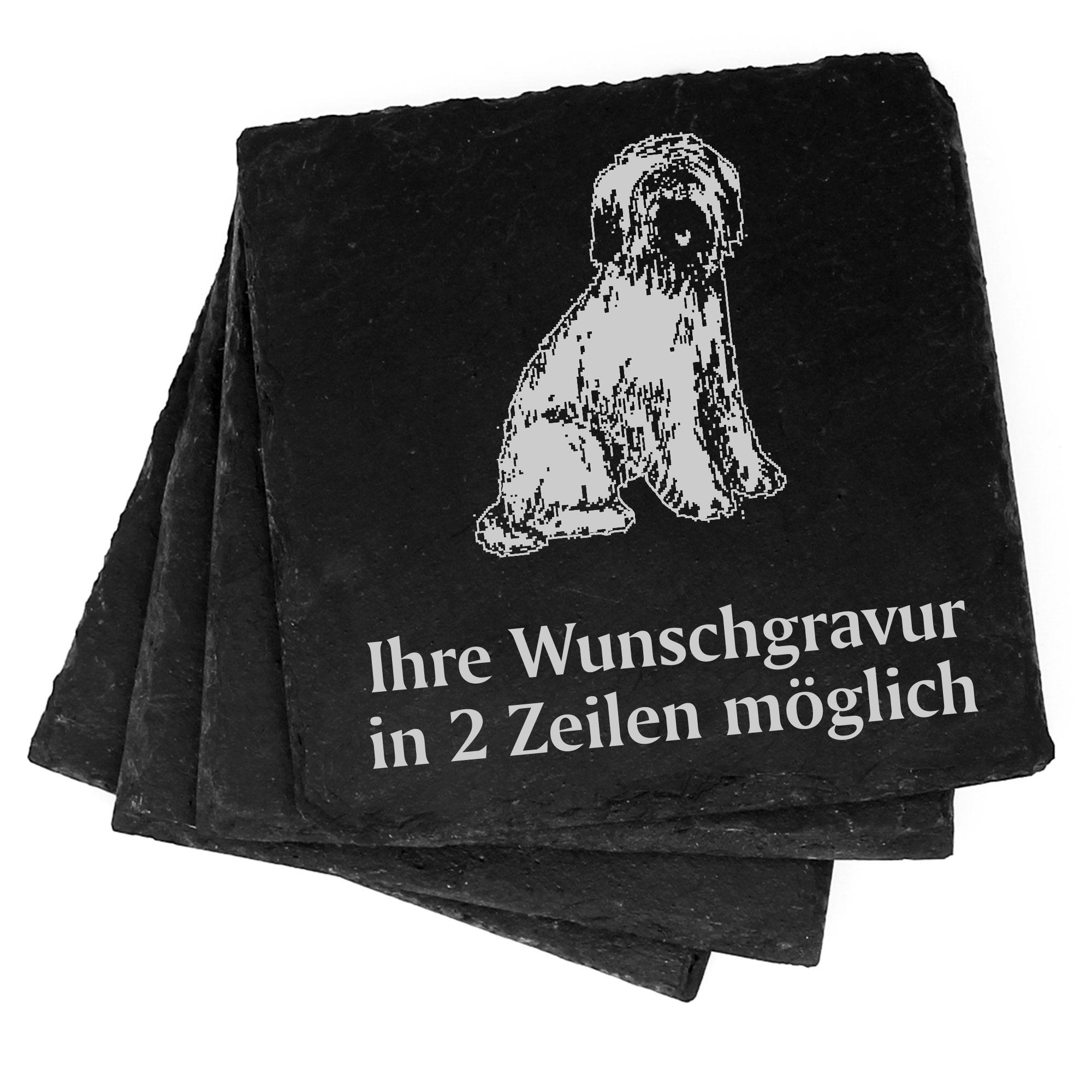 4x Briard Hund Deko Schiefer Untersetzer Wunschgravur Set - 11 x 11 cm