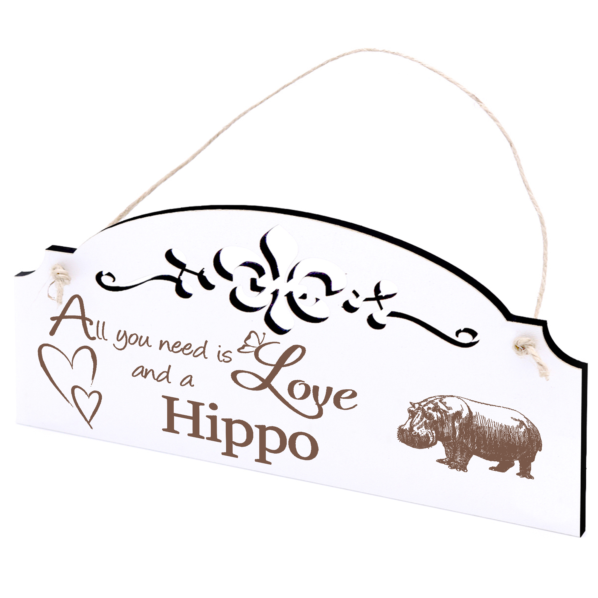 Schild Nilpferd Hippo Deko 20x10cm - All you need is Love and a Hippo - Holz