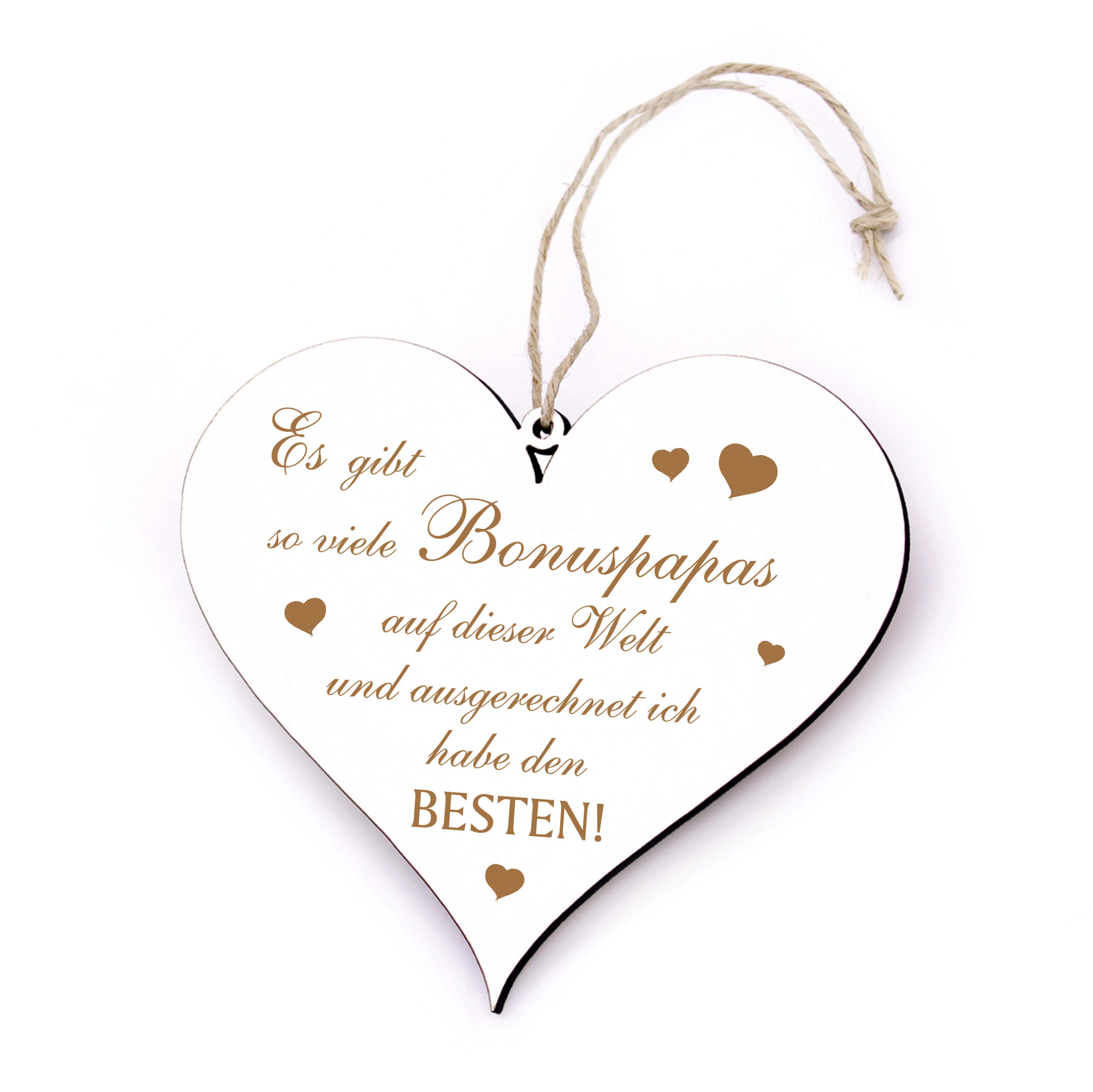 Stiefpapa Schild Herz  - Ich habe den besten Bonuspapa - Stiefvater Holzschild 13 x 12 cm