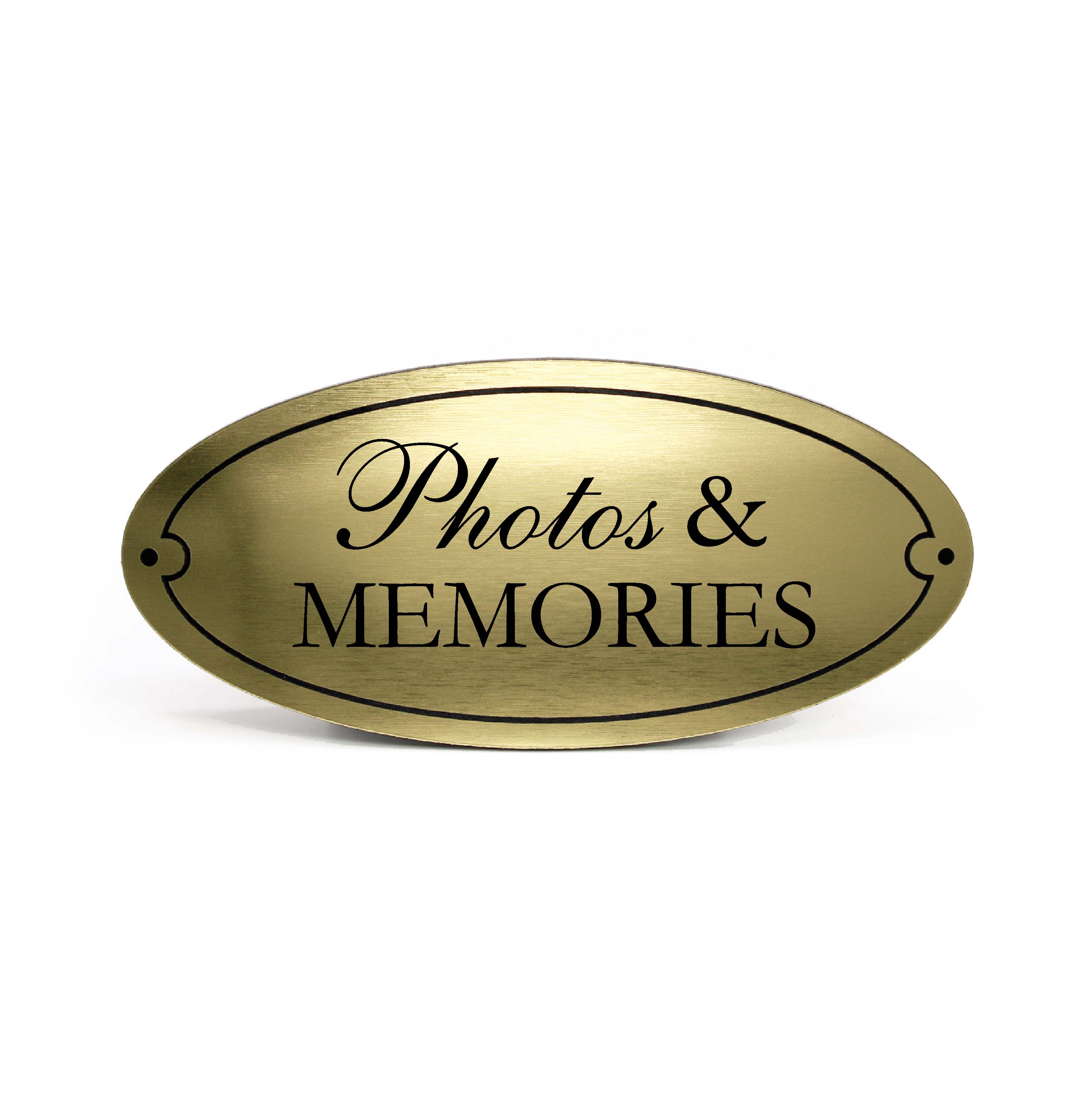 Photos & Memories Schild Kunststoff gold graviert oval selbstklebend Erinnerungen Deko 15 x 7 cm