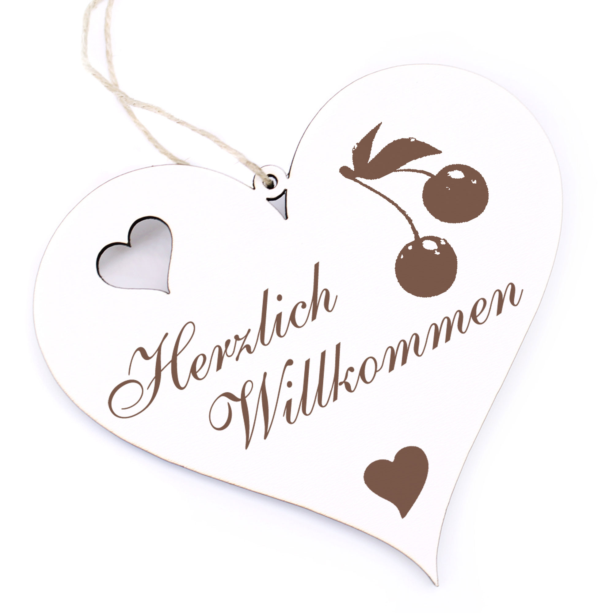 Herzlich Willkommen Schild - Kirsche - Deko Herz Holz