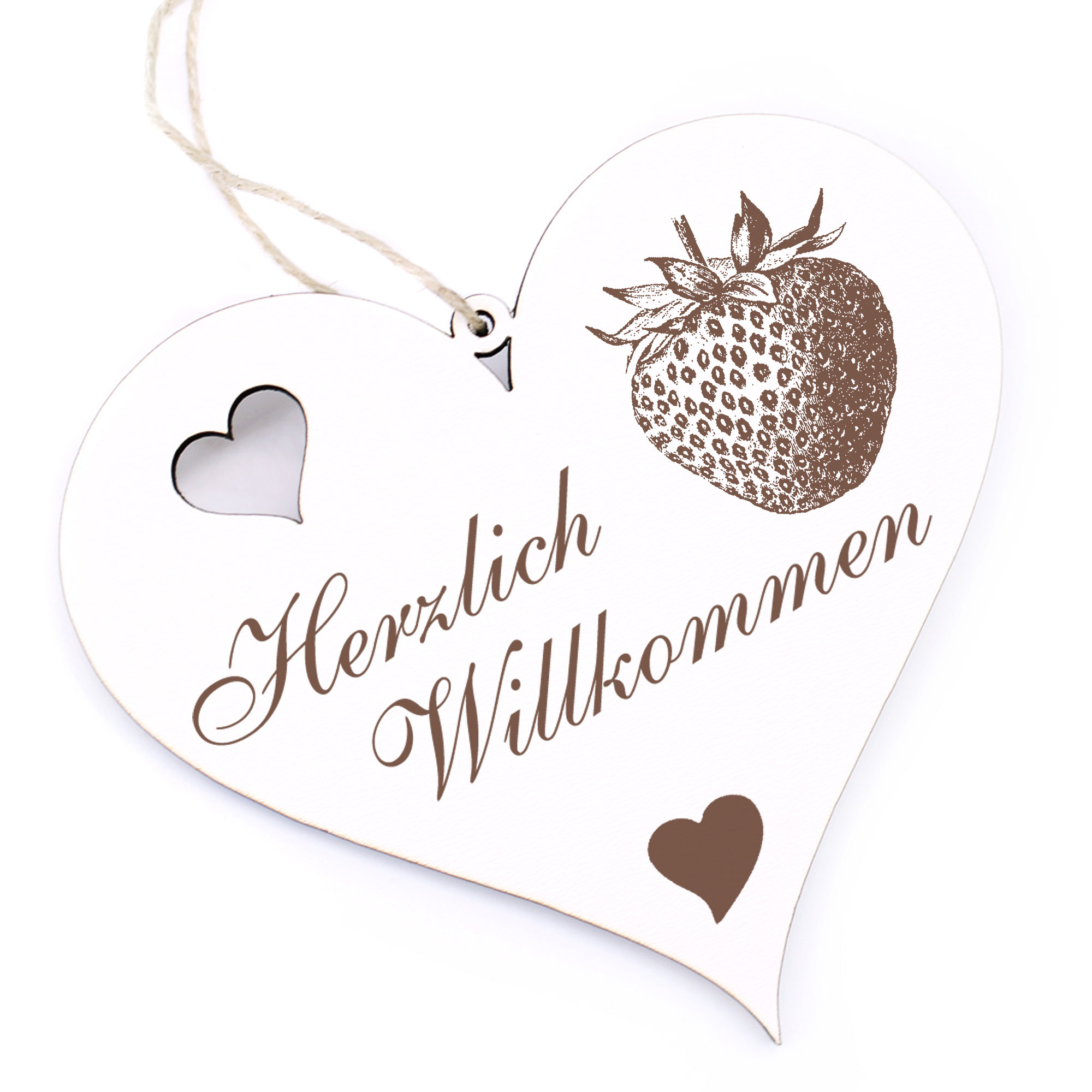 Herzlich Willkommen Schild - Erdbeere - Deko Herz Holz