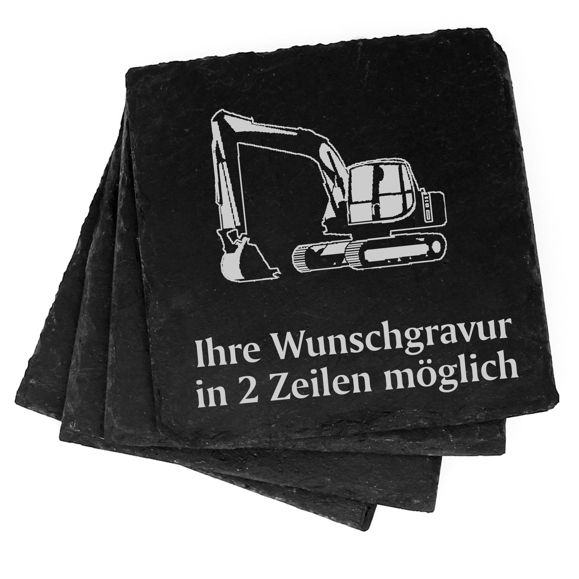 4x Bagger Deko Schiefer Untersetzer Wunschgravur Set - 11 x 11 cm