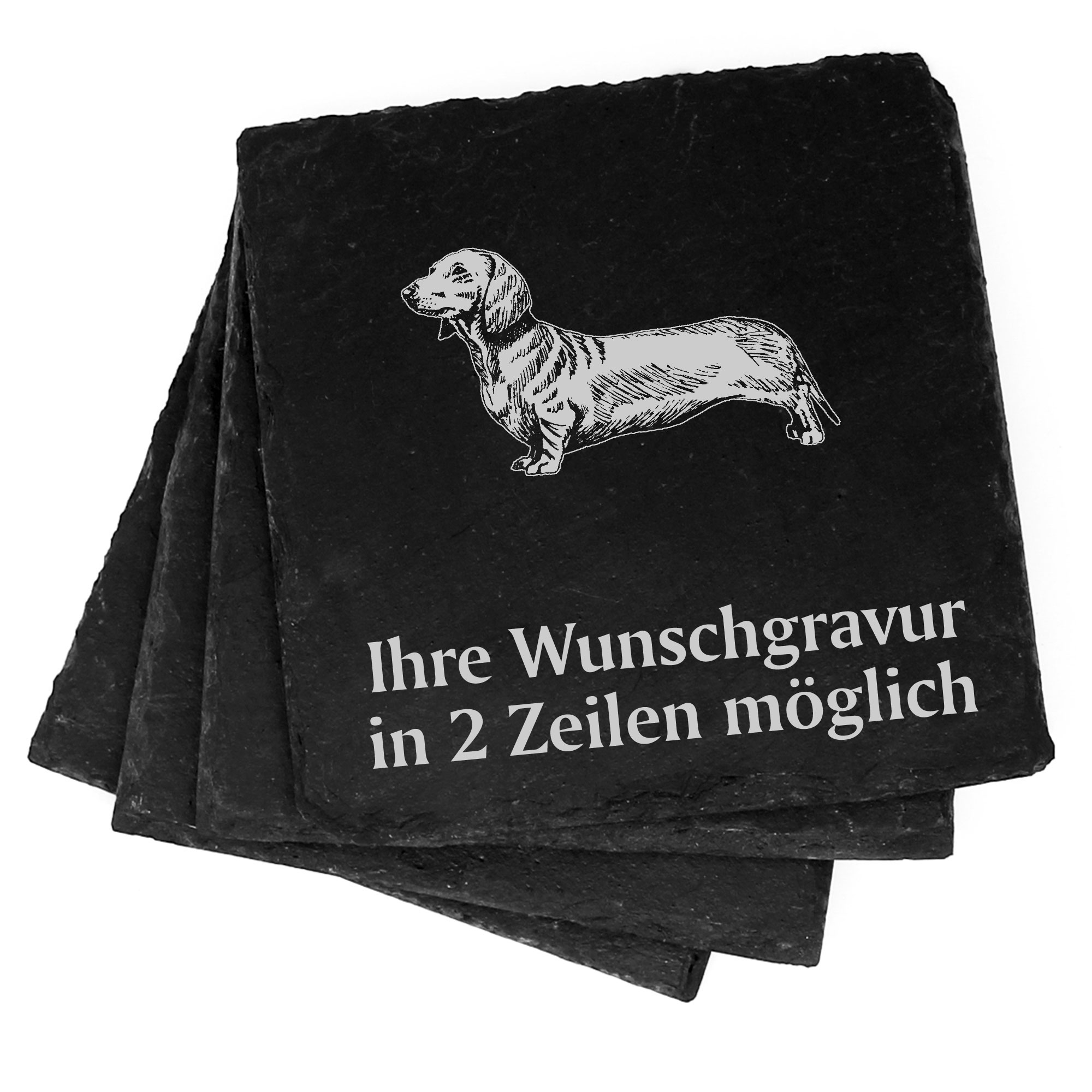 4x Dackel Deko Schiefer Untersetzer Wunschgravur Set - 11 x 11 cm