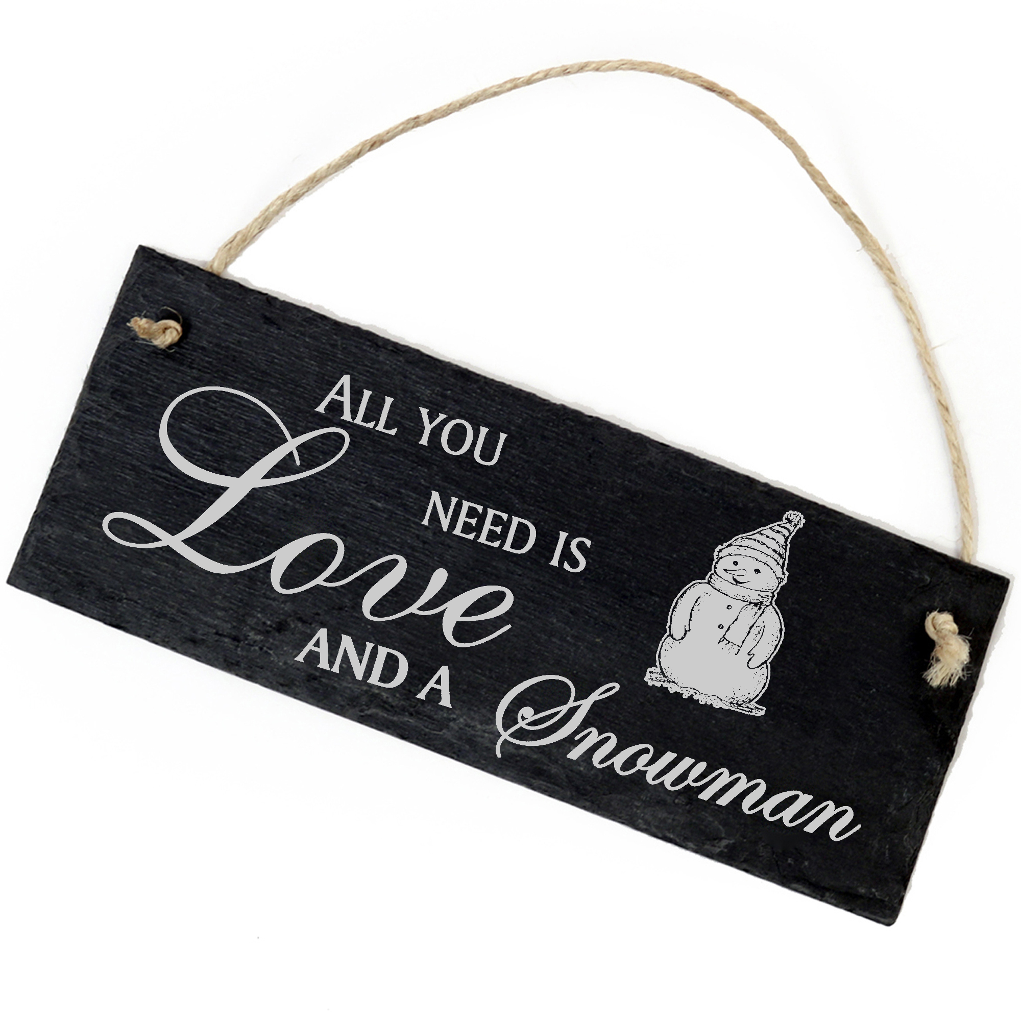 Schiefertafel Deko Schneemann Schild 22 x 8 cm - All you need is Love and a Snowman