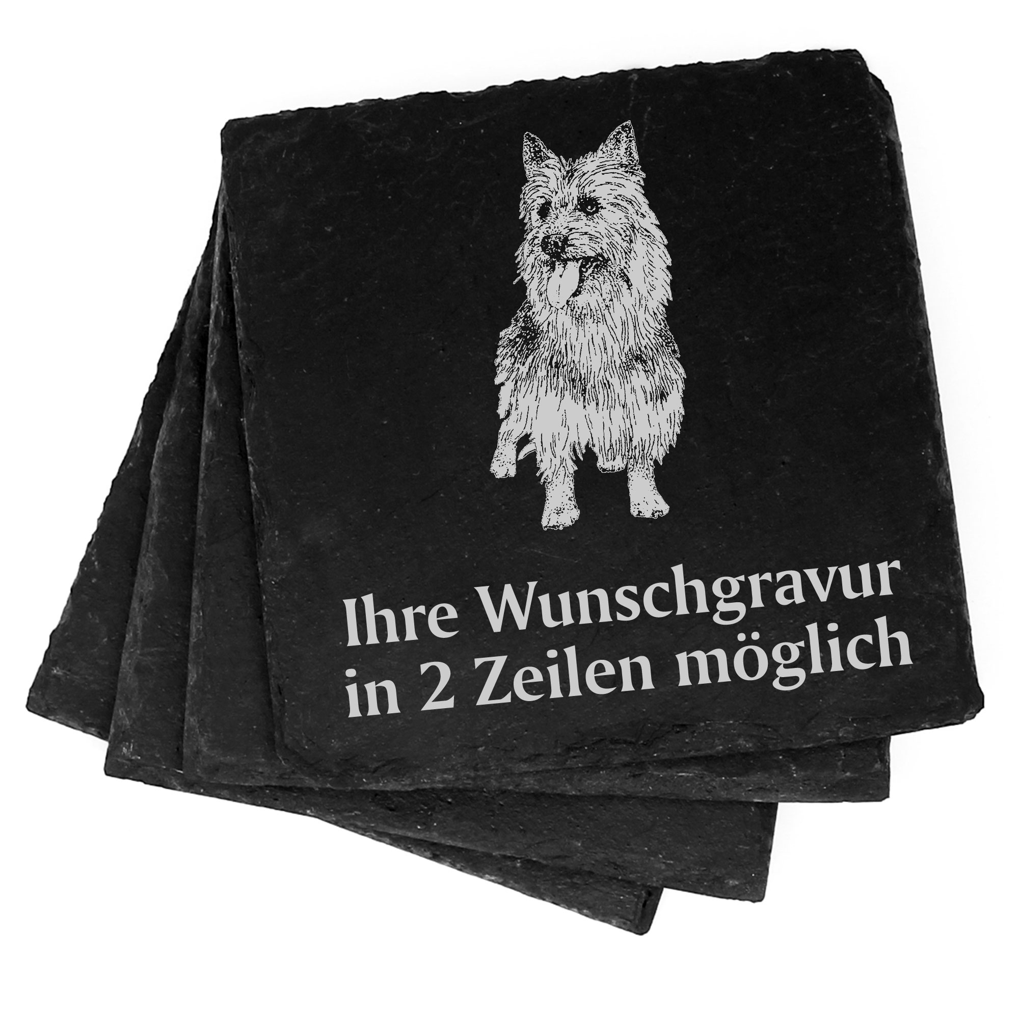 4x Australian Terrier Deko Schiefer Untersetzer Wunschgravur Set - 11 x 11 cm