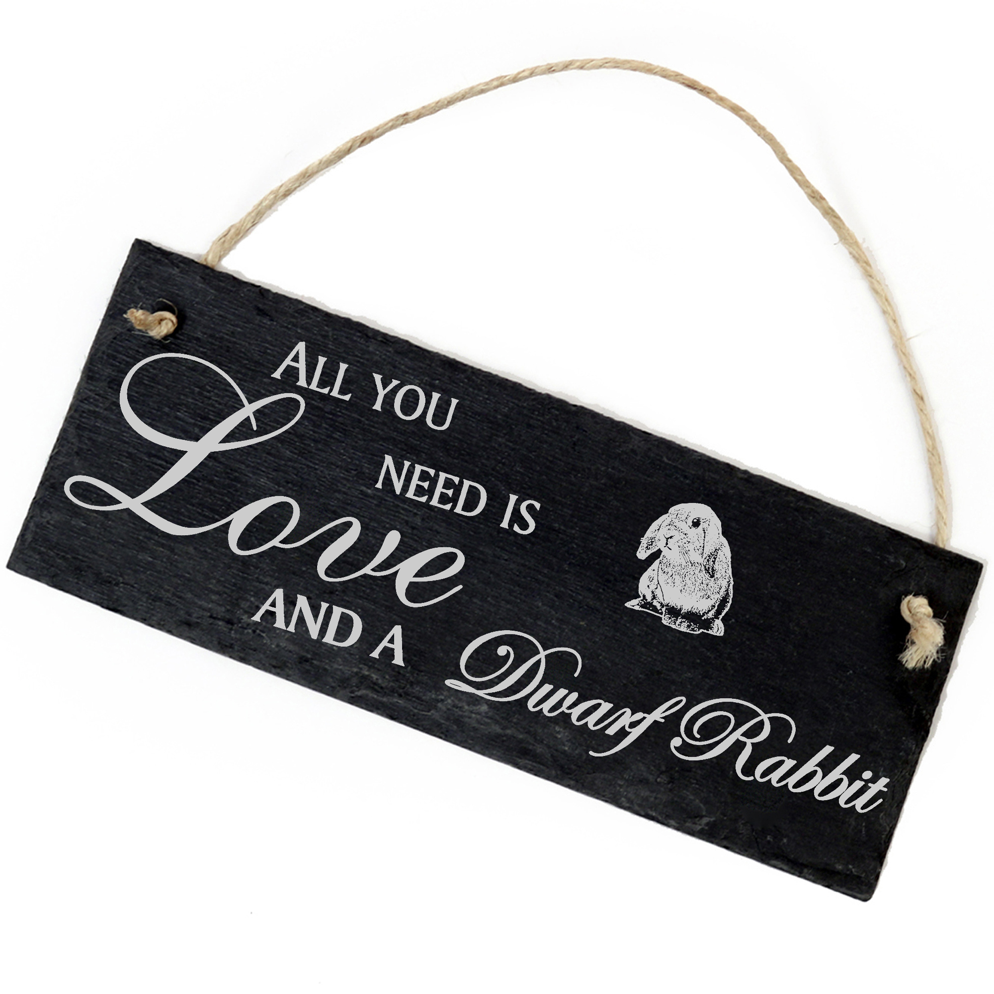 Schiefertafel Deko Zwergkaninchen Schild 22 x 8 cm - All you need is Love and a Dwarf Rabbit