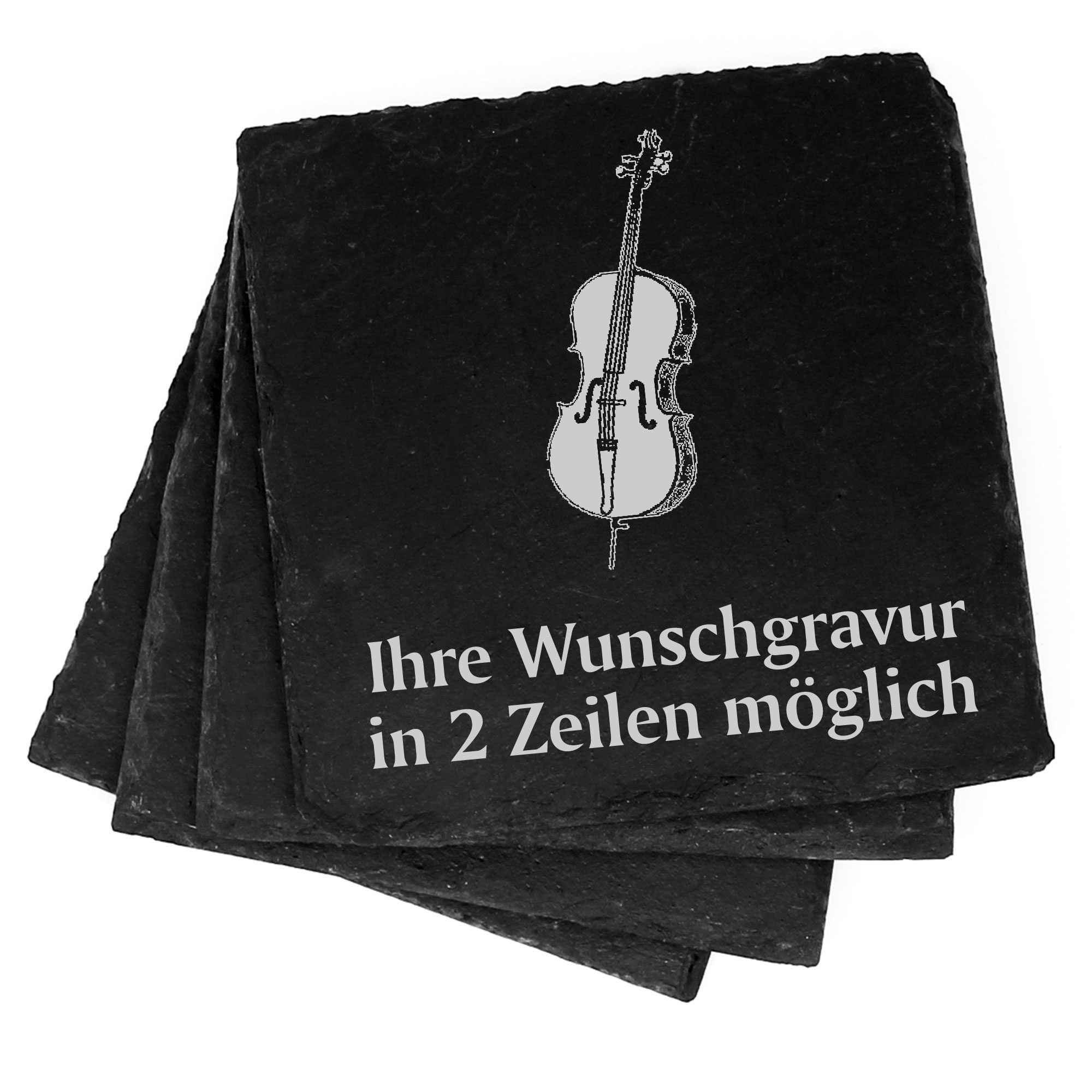 4x Cello Deko Schiefer Untersetzer Wunschgravur Set - 11 x 11 cm