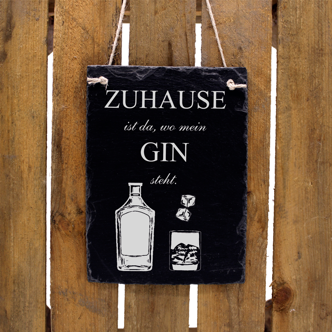 Schiefertafel Zuhause ist da, wo mein GIN steht - Schild hochkant 16x22 cm