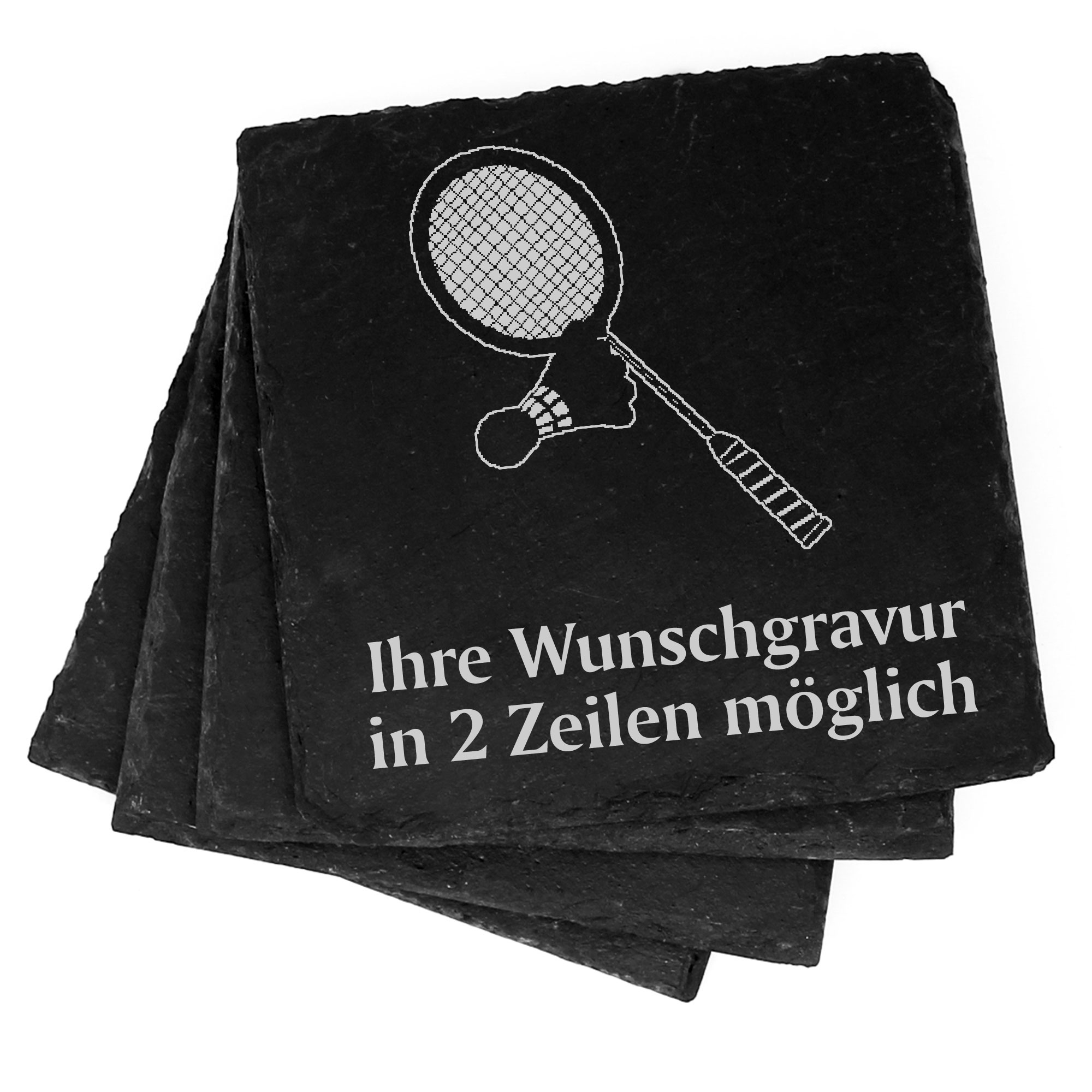 4x Badmintonschläger Deko Schiefer Untersetzer Wunschgravur Set - 11 x 11 cm