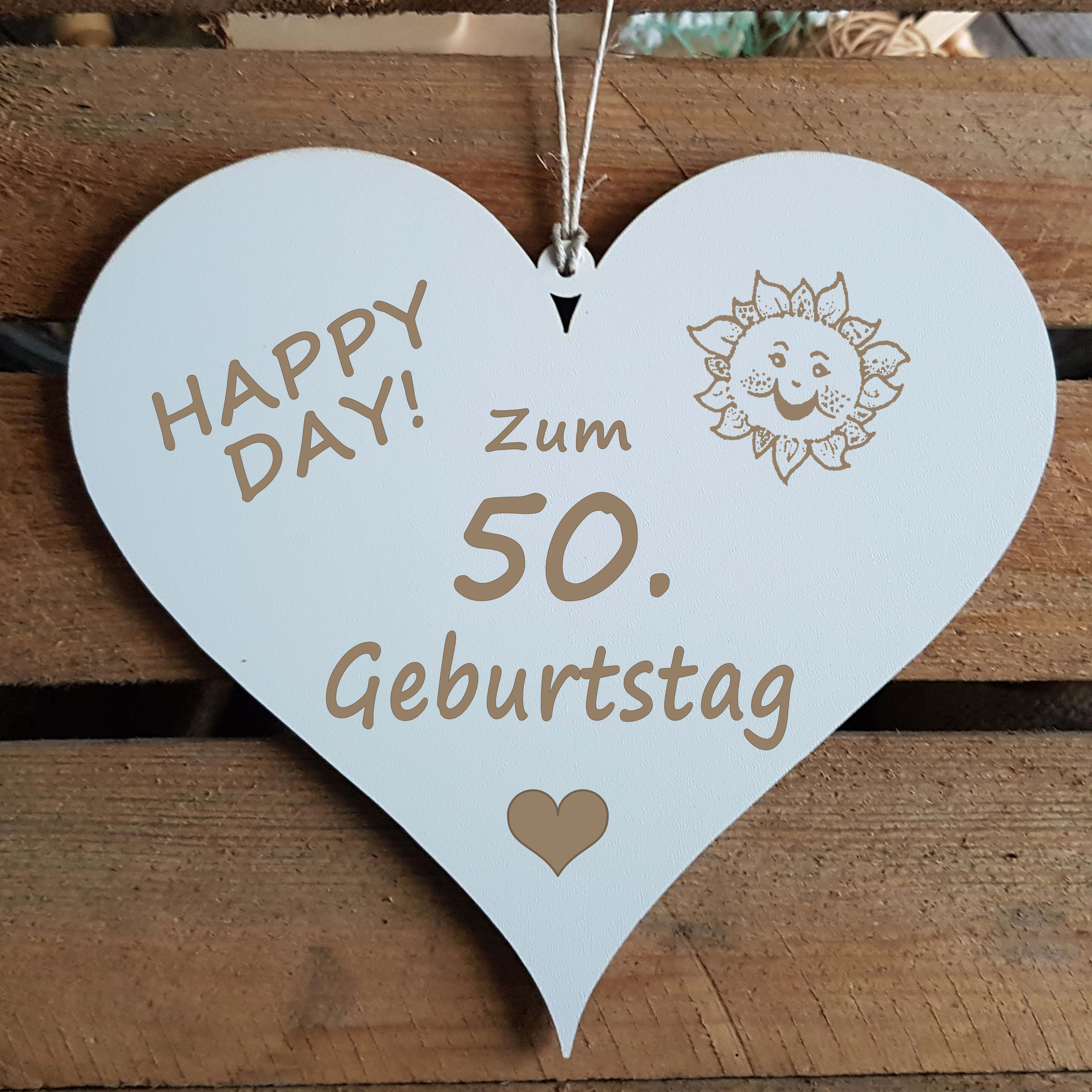 Shabby Herz Schild « 50. GEBURTSTAG » mit Motiv