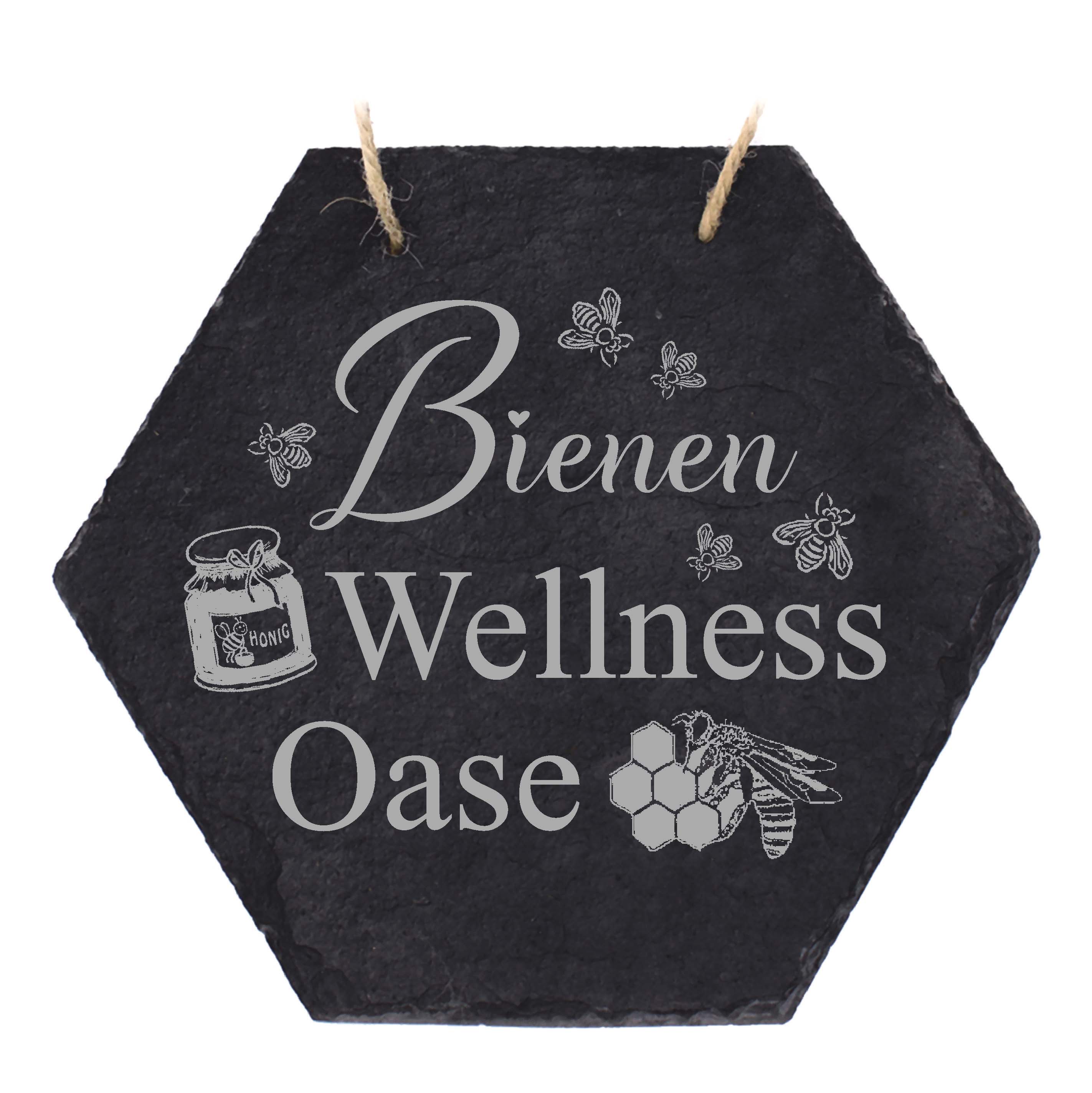 Imker Schild aus Schiefer Bienenstock Deko - Bienen Wellness Oase - Sechseck 18 x 16 cm